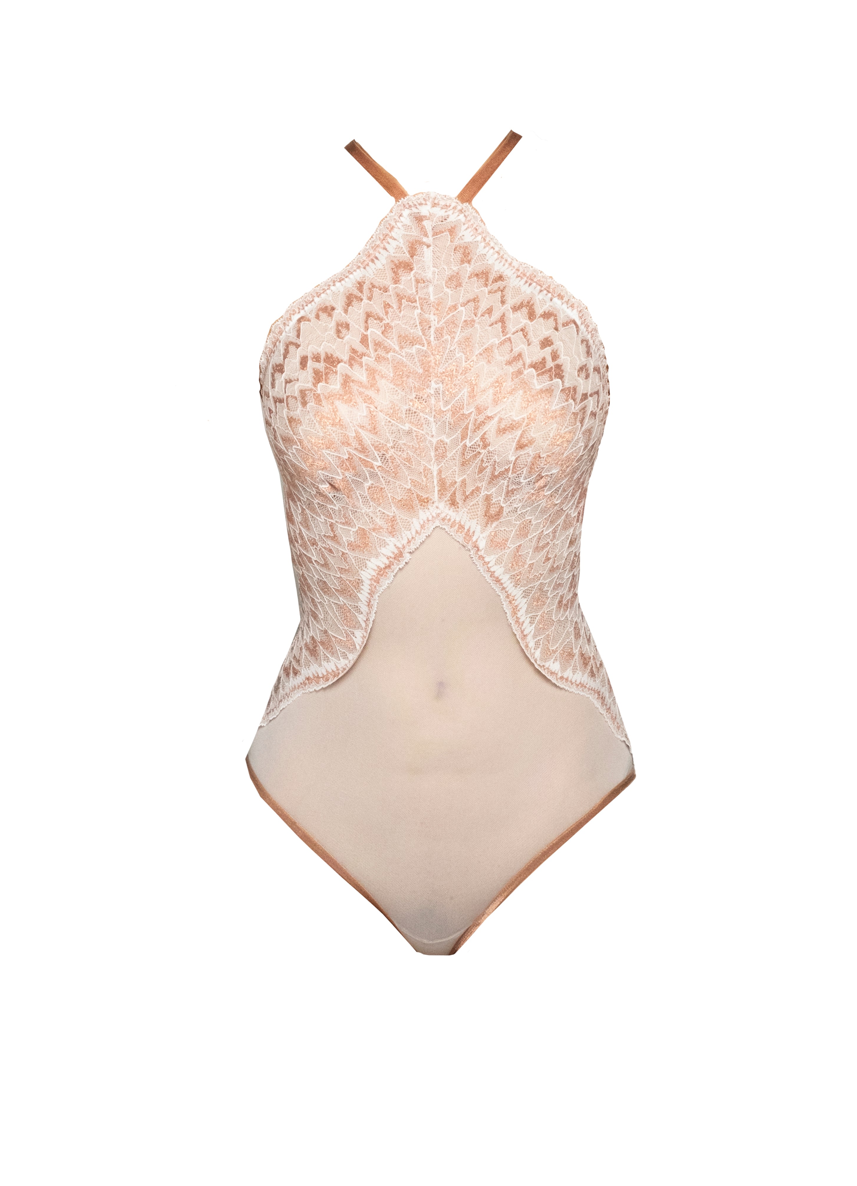Carol Coelho Women's White Cardin Copper Metallic Halter Bodysuit In White