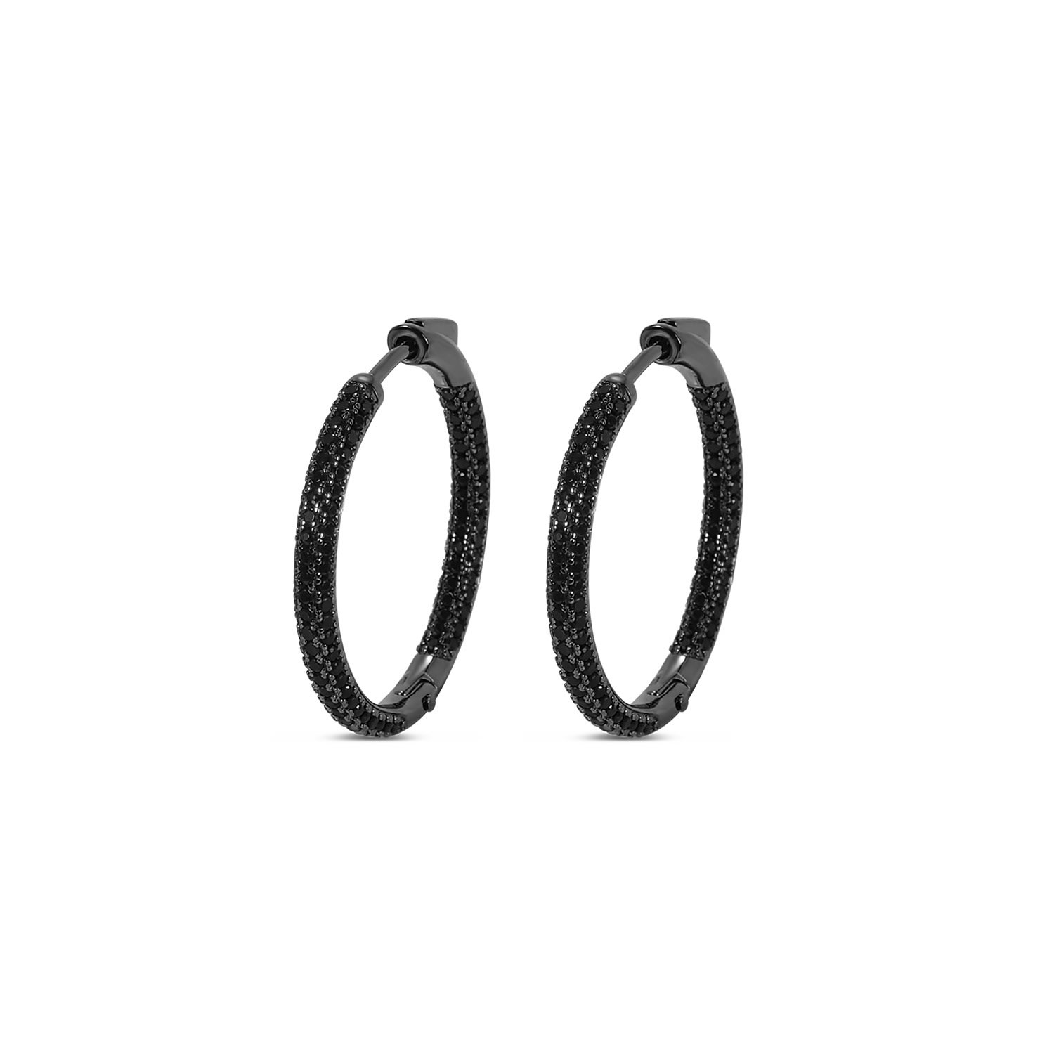 Sally Skoufis Women's Pursuit Pave Hoops Petite With Man Made Black Diamonds In Black Rhodium In Black