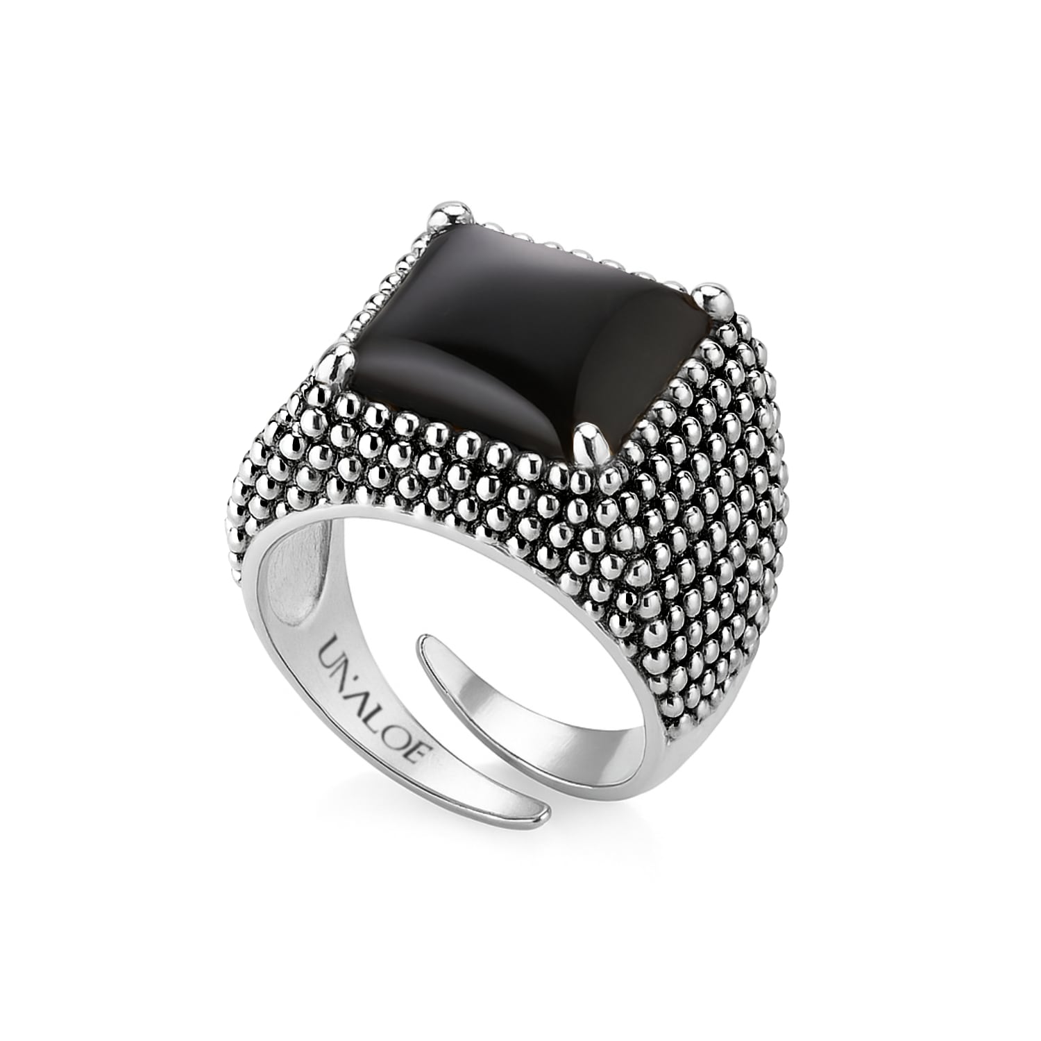 Unaloe Silver / Black  Sterling Silver Women's Ring With Black Onyx – Bold Design With Adjustable Ban In Multi