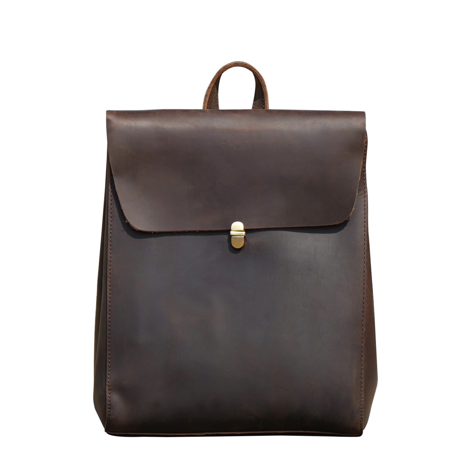 Touri Women's Handmade Worn Look Genuine Leather Slim Backpack - Brown