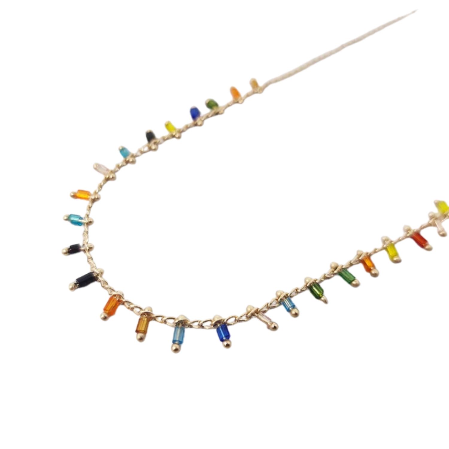 Women’s Colourful Vibrant Multi Colour Beaded Gold Plated Necklace Harfi