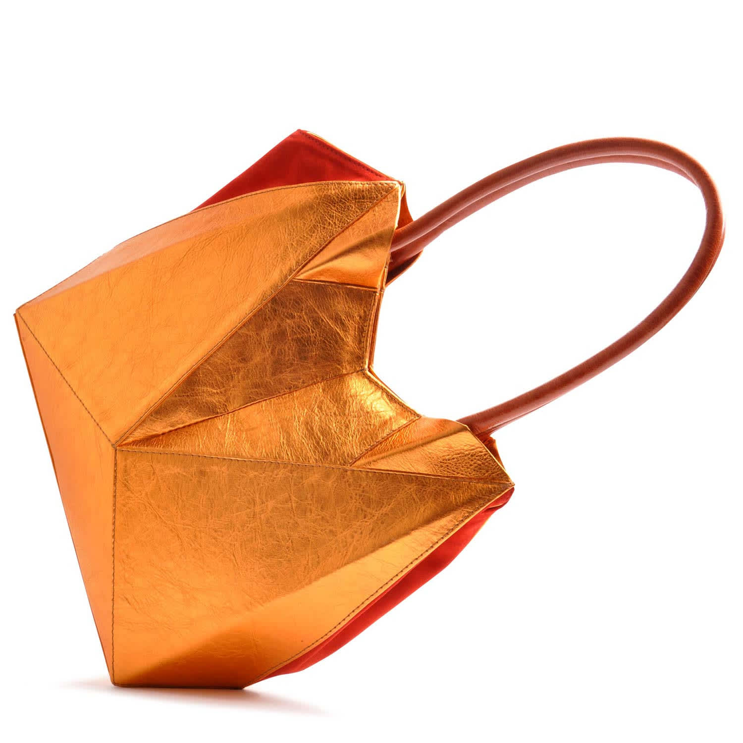 Origami Tote Masterpiece In Copper. Red & Cognac