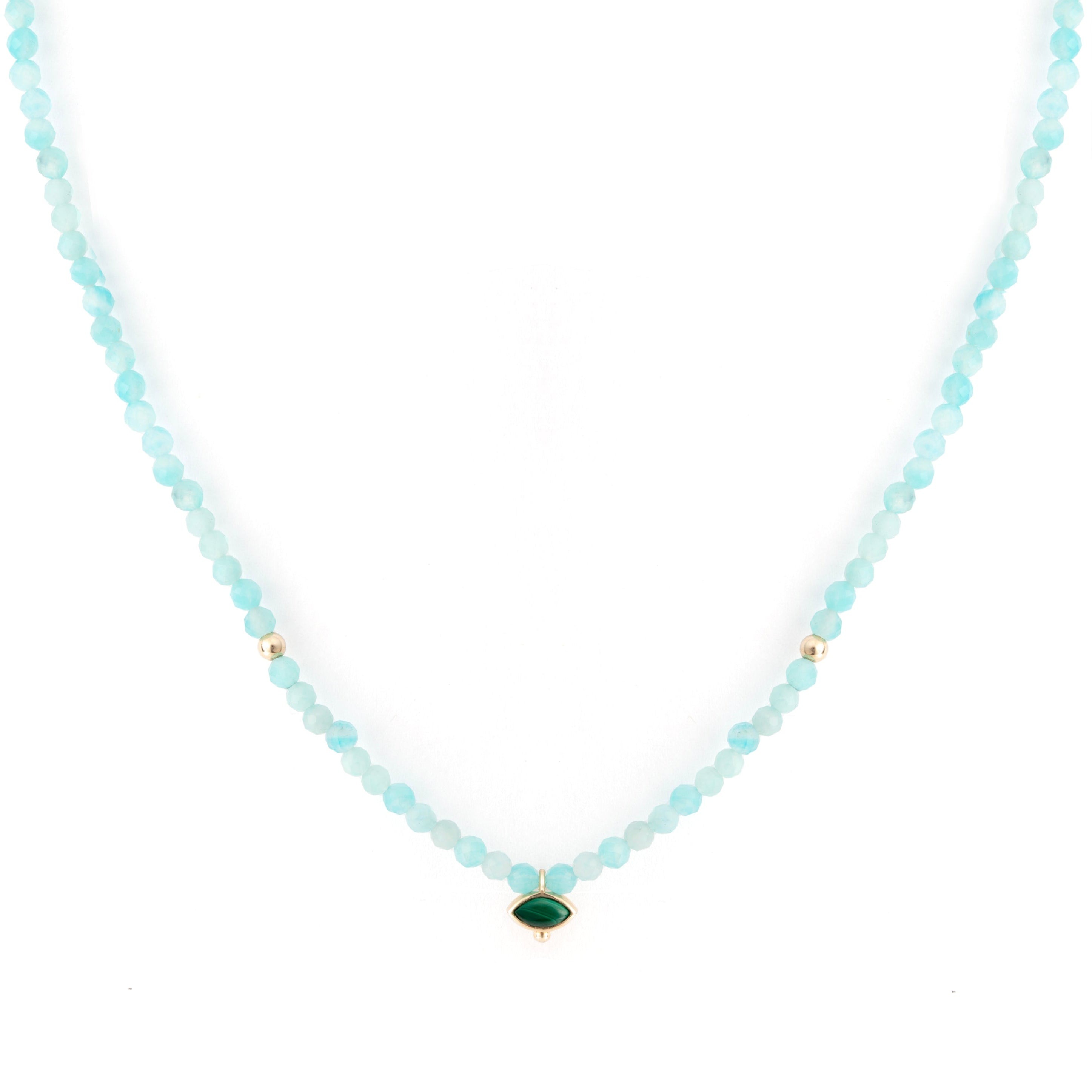Zohreh V. Jewellery Women's Green / Blue Amazonite & Malachite Eye Beaded Necklace 9k Gold