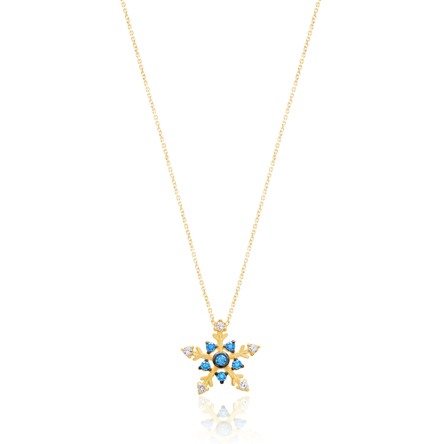 Women’s Blue / Gold / White Cher Silver Snowflake Necklace With Blue & White Cubic Zirconia Stones Pia & Co.