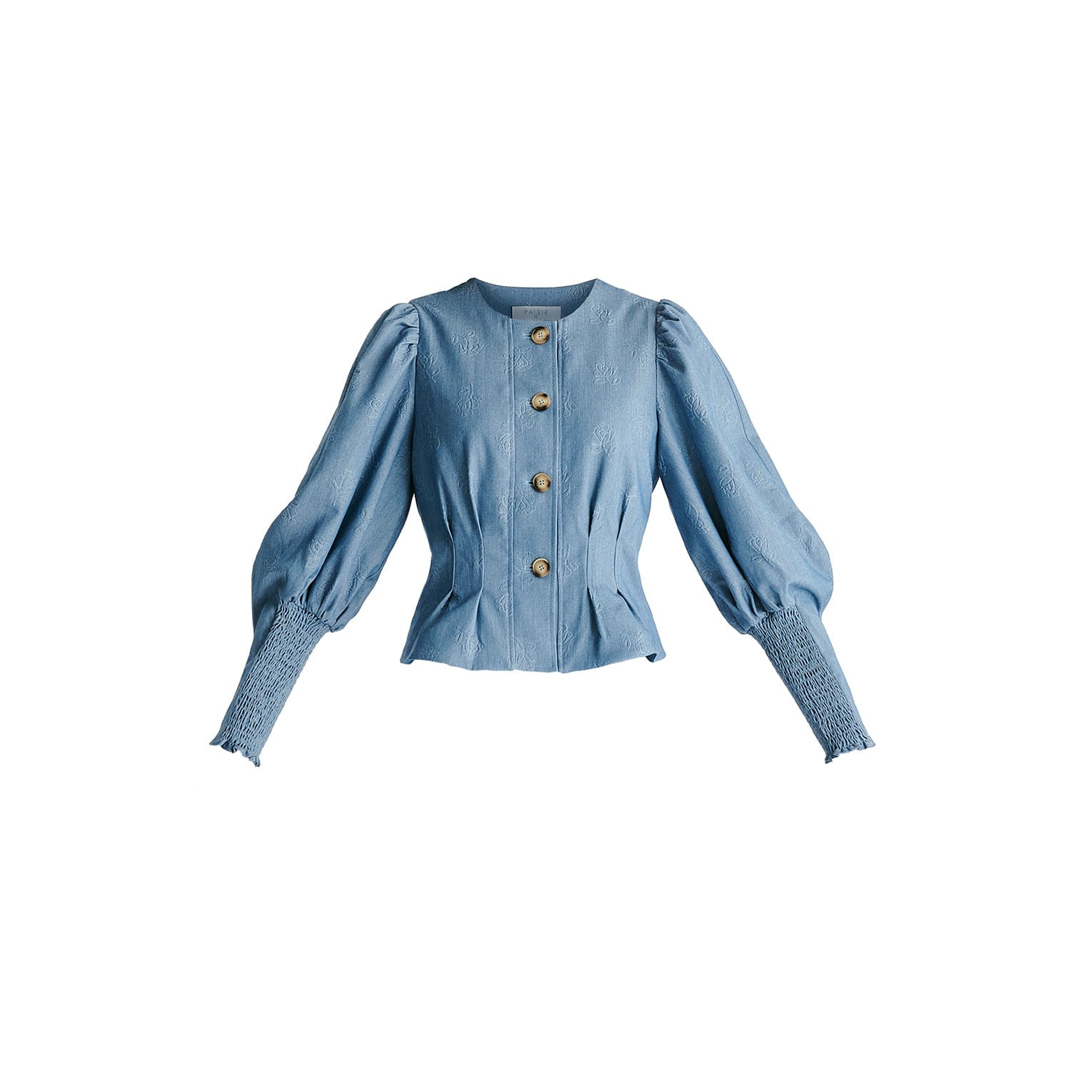 Paisie Women's Denim Effect Jacket In Embossed Print Light Denim Blue In Blue