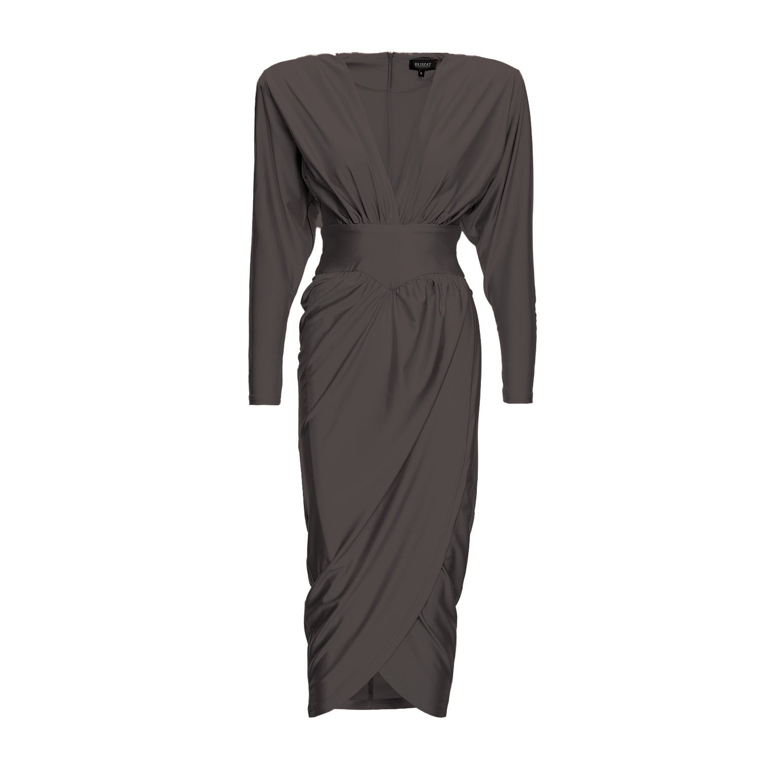Bluzat Women's Black Midi Dress With Corset And V-neck In Black