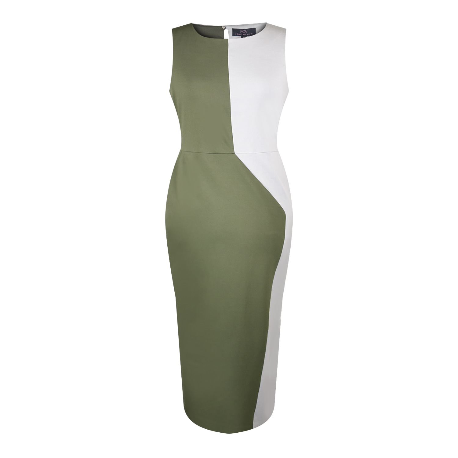 Point Of View Label Women's Green / Grey Iconic Asymmetric Colorblock Sheath Dress - Green & Grey In Green/grey