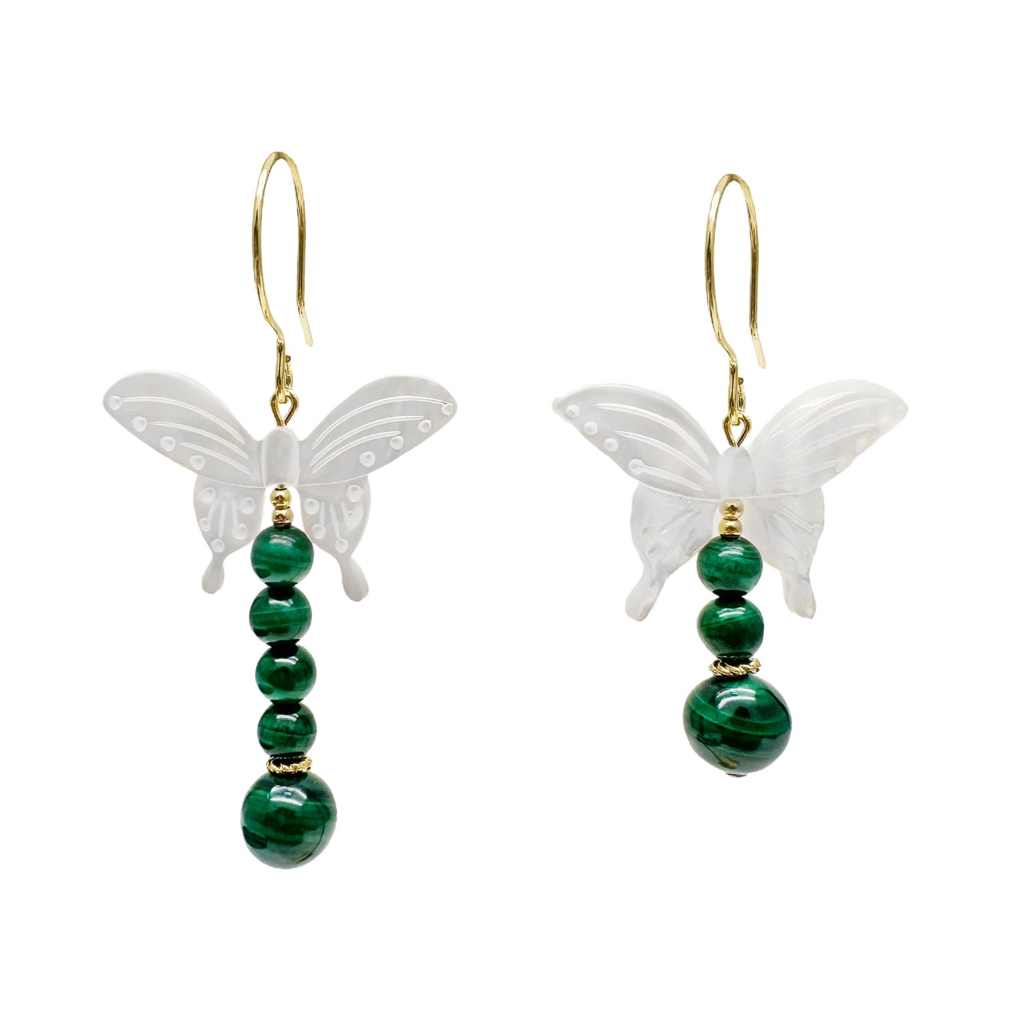 Farra Women's Green Butterfly-shaped Shell With Malachite Statement Earrings In Green