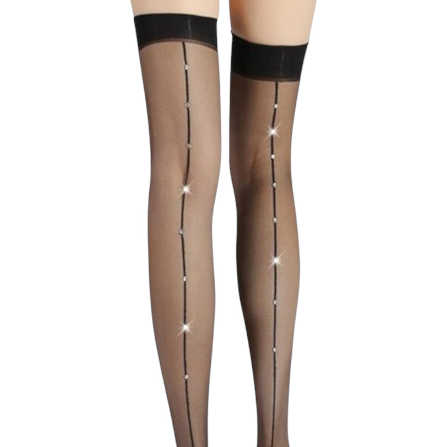 High Heel Jungle By Kathryn Eisman Women's Glitter Seam Thigh High Socks- Black In Black