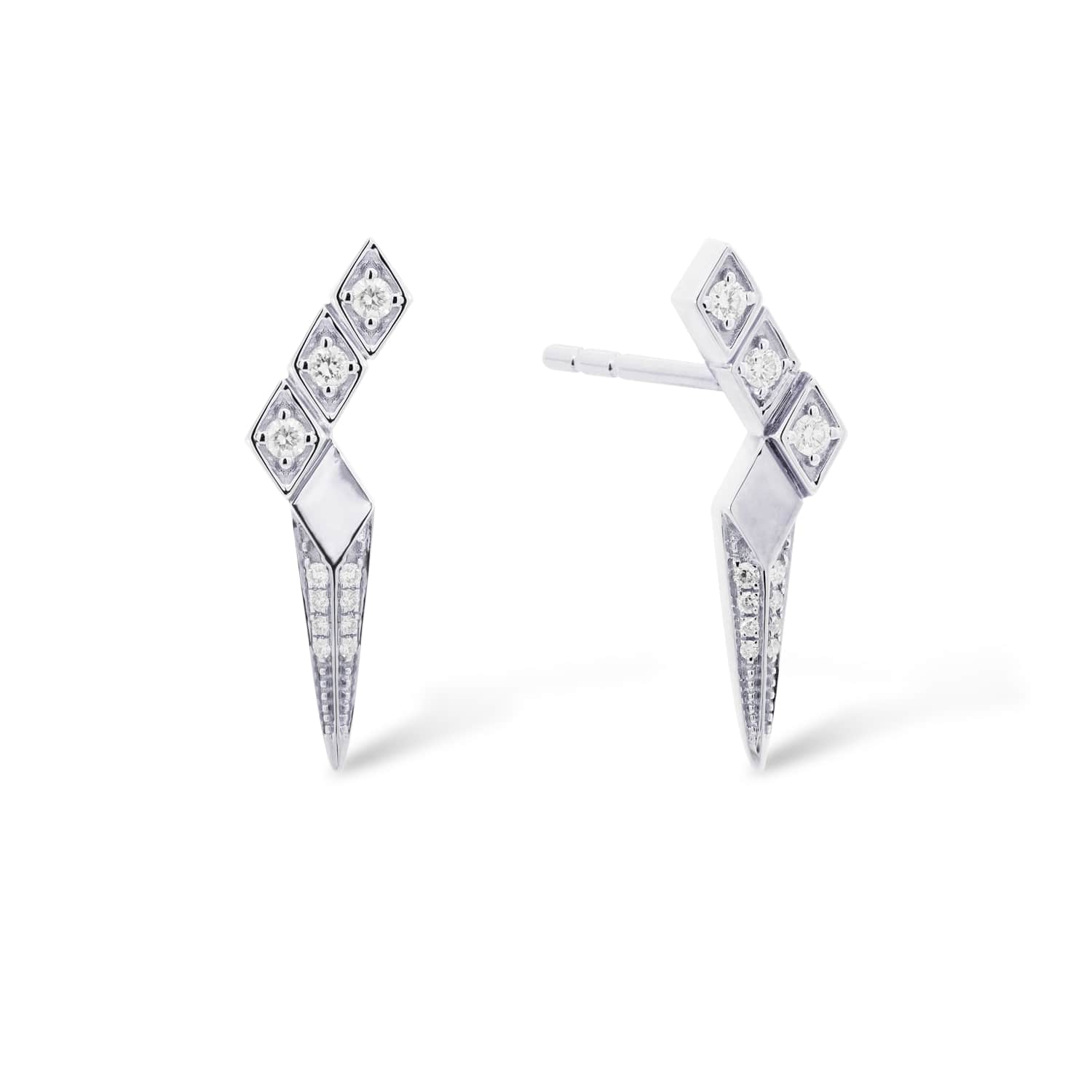 Women’s Silver Rockstar Lightning Earrings In Solid White Gold And Diamonds Simone Jewels