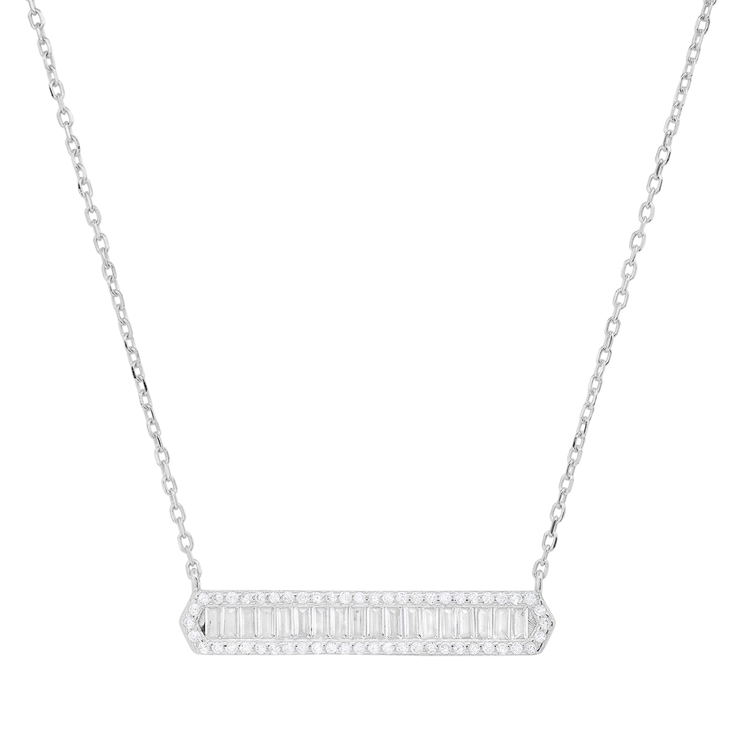 Kylie Harper Women's Luxurious Diamond Cz Bar Necklace In Sterling Silver In Metallic