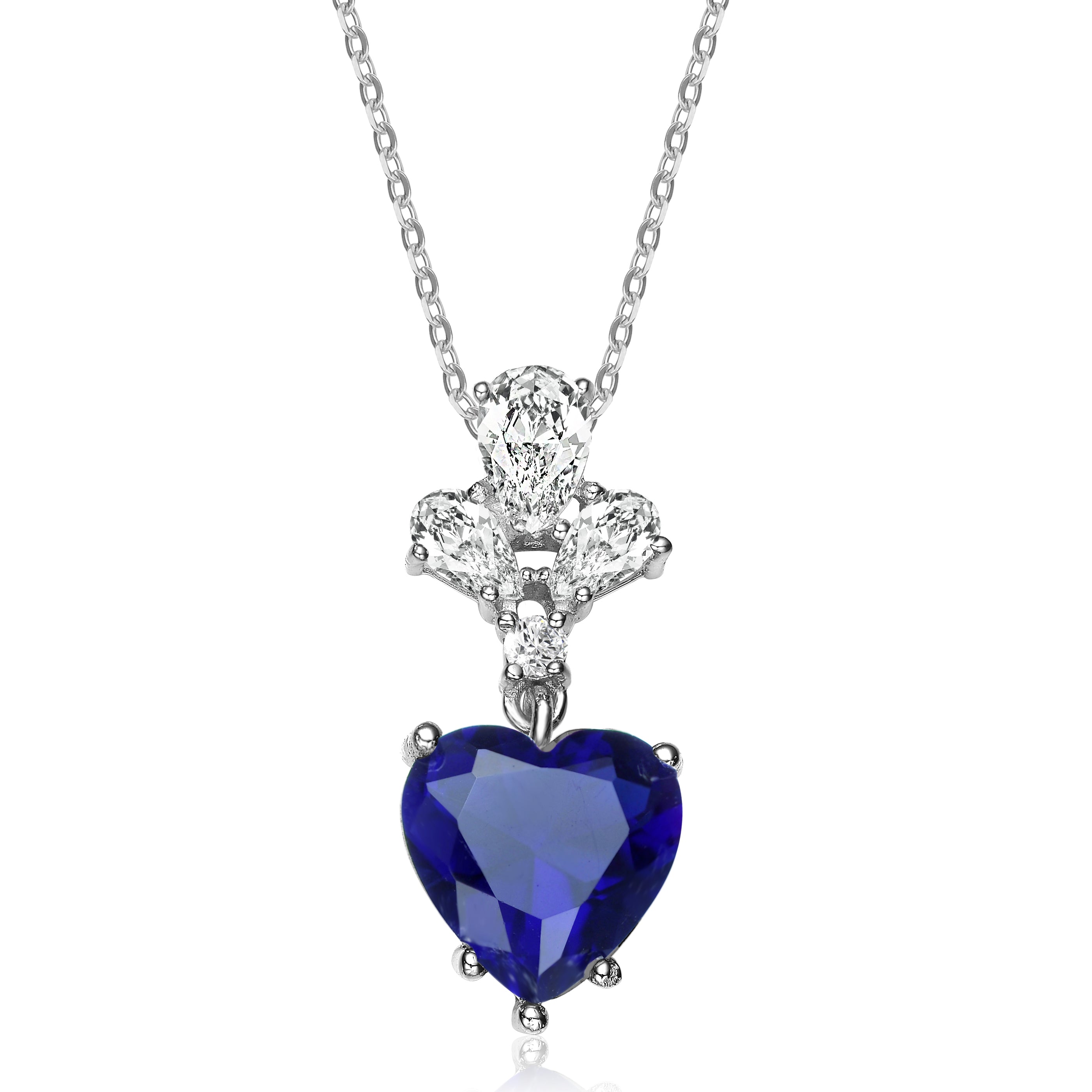 Women’s Sterling Silver Blue Cubic Zirconia Heart Pendant Necklace Genevive Jewelry