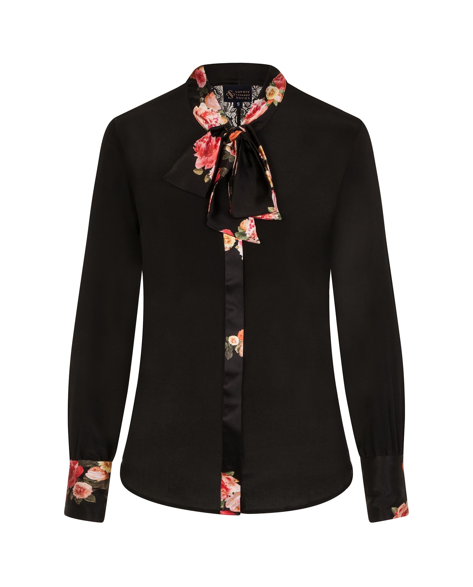 Women’s Black Peony Silk Bow Blouse Small Sophie Cameron Davies