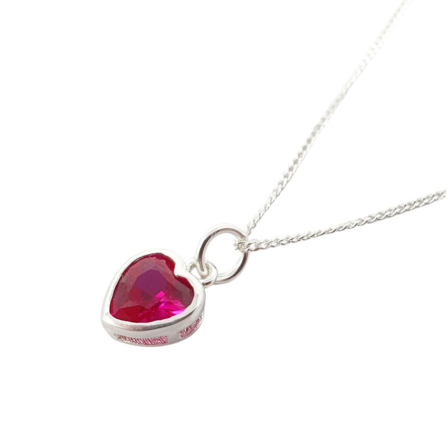 Harfi Women's Mini Heart Silver Ruby July Birthstone Necklace In Silver