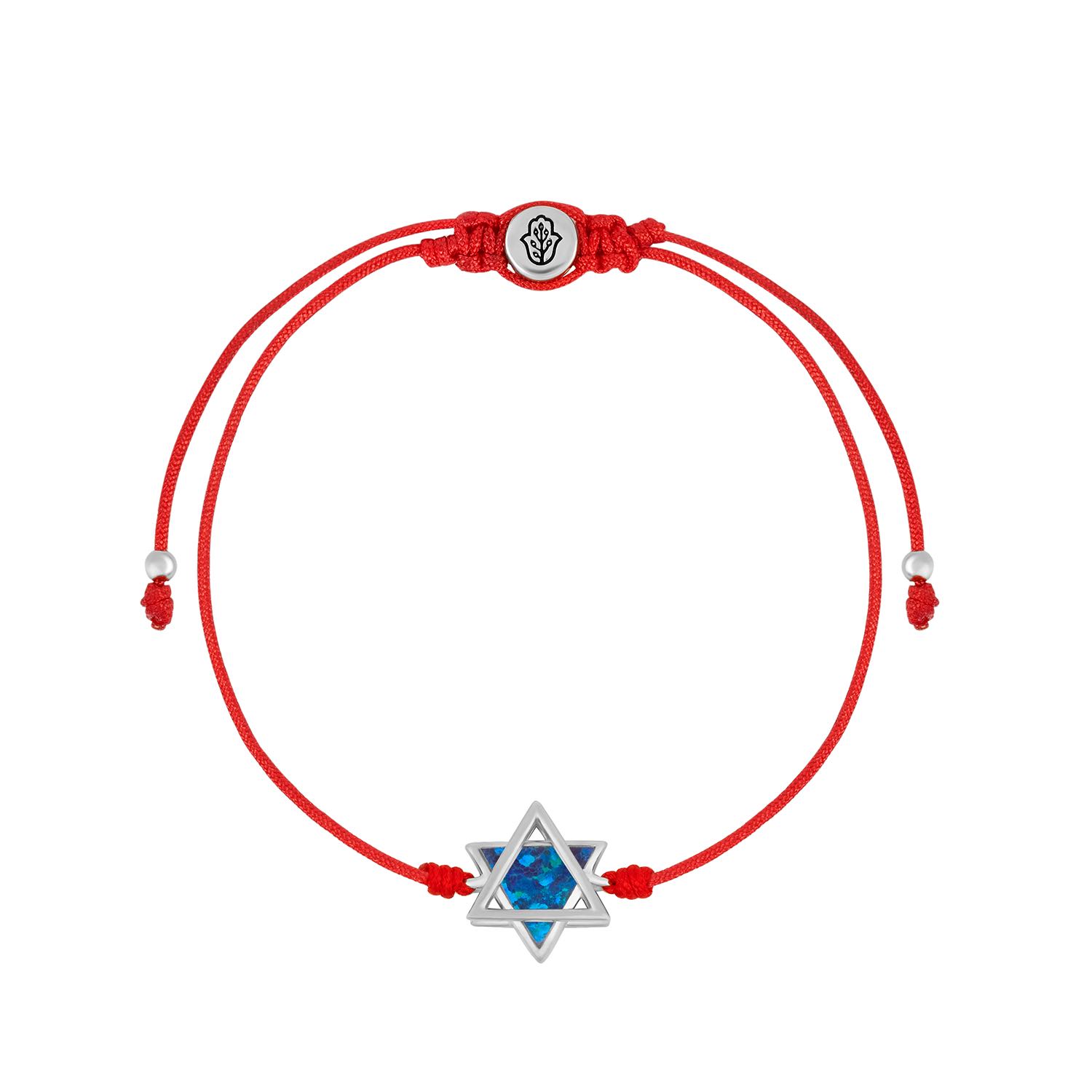 Karma And Luck Women's Red / Blue Evolved Soul Blue Opal Star Of David Red String Bracelet