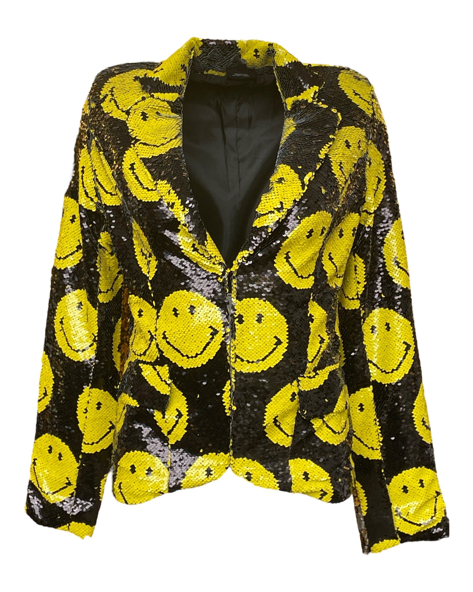Women's Yellow / Black Yellow Smiley Reversible Sequin Blazer Jacket | Small | Any Old Iron