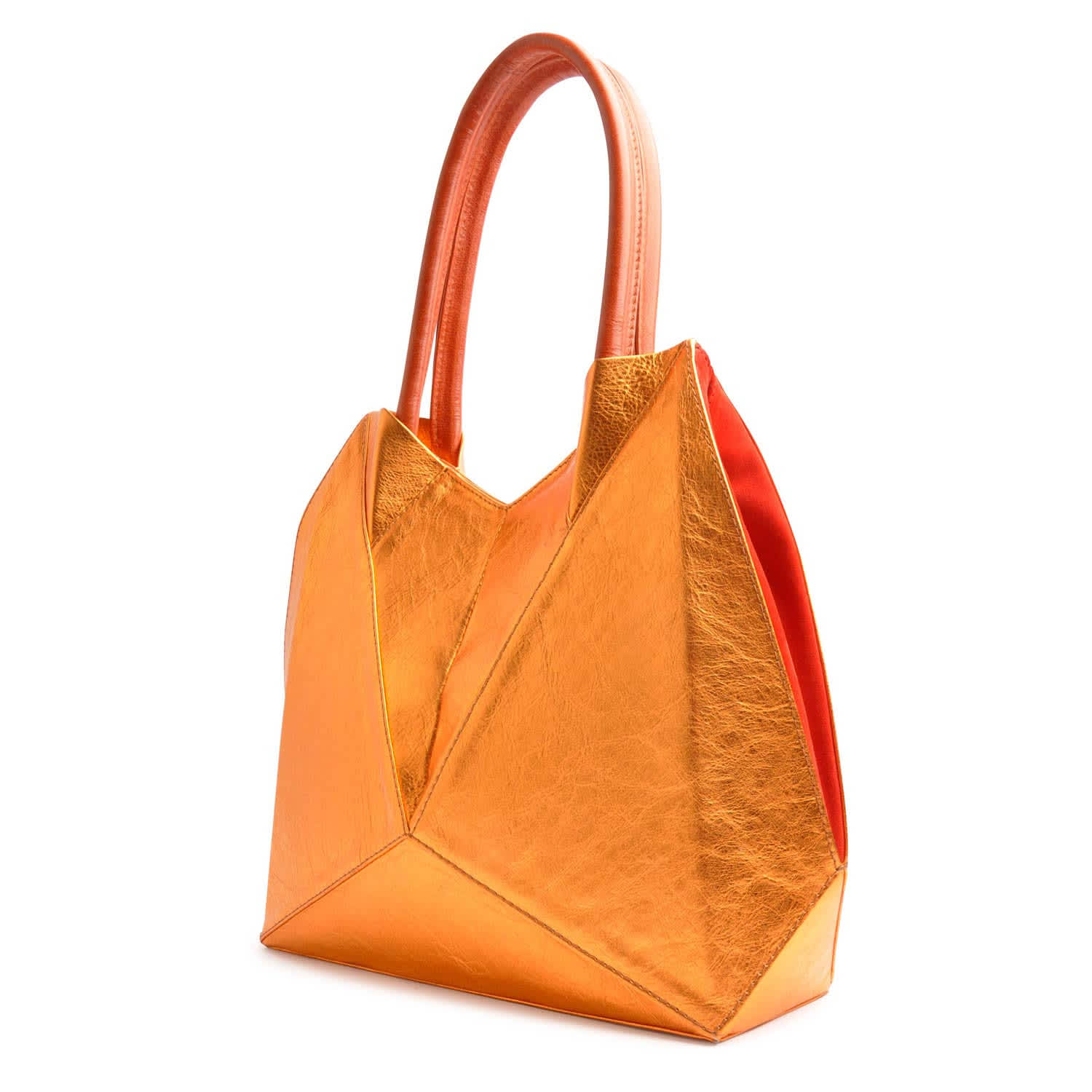 Origami Tote Masterpiece In Copper. Red & Cognac