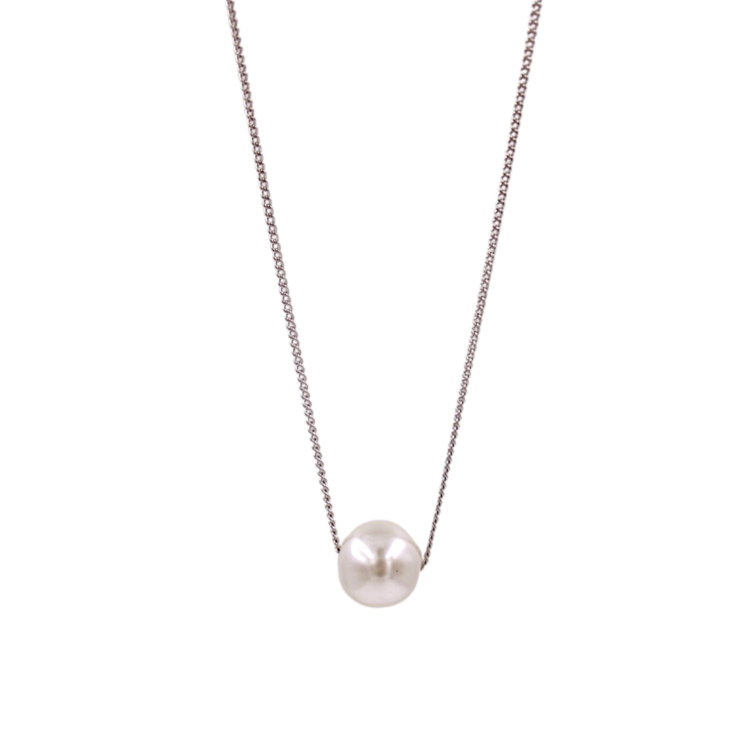 1610istanbul Women's Grey Bridal Minimal Pearl Necklace