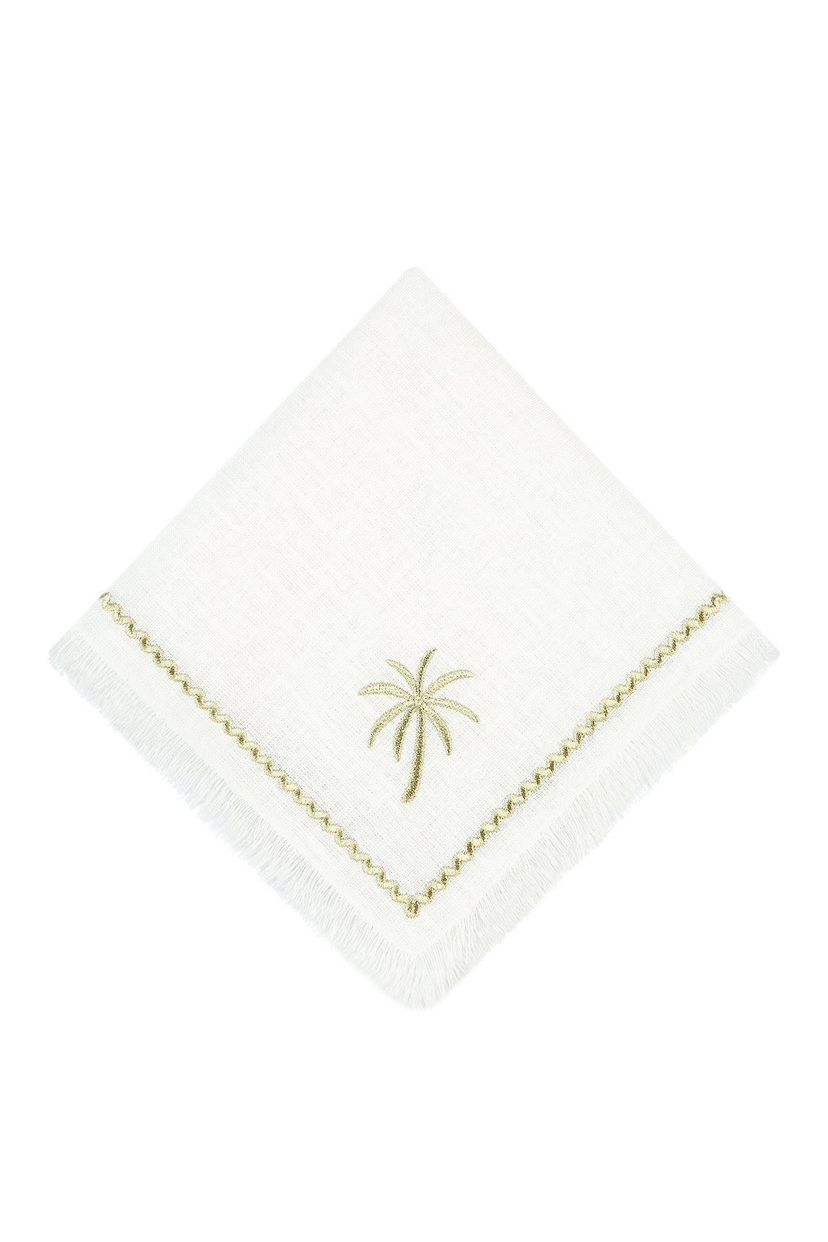 Roumélie Orientale Pure Linen, Fringed Table Napkin Set Of Four - White Palm Charm In White