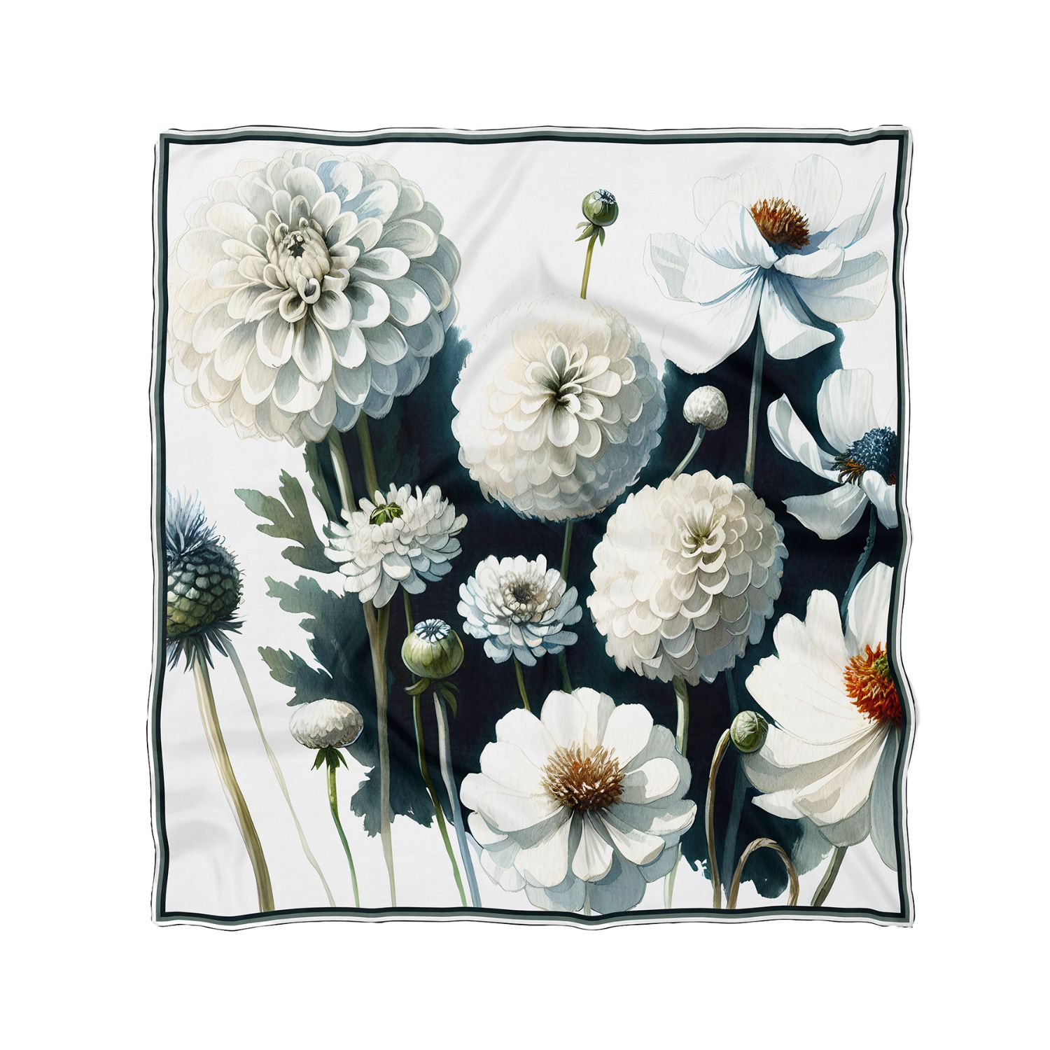 Artifact. Women's Black / White Luna Large Luxury Square Silk Scarf