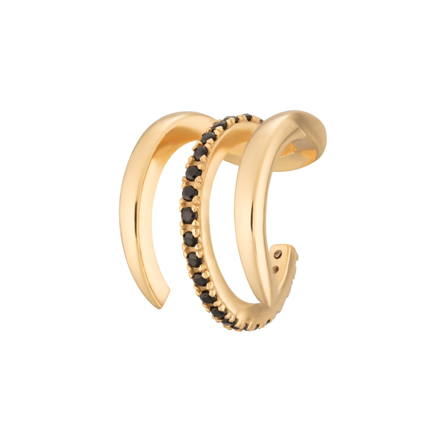 Scream Pretty Women's Gold / Black Gold Triple Claw Single Ear Cuff With Black Stones In Gold