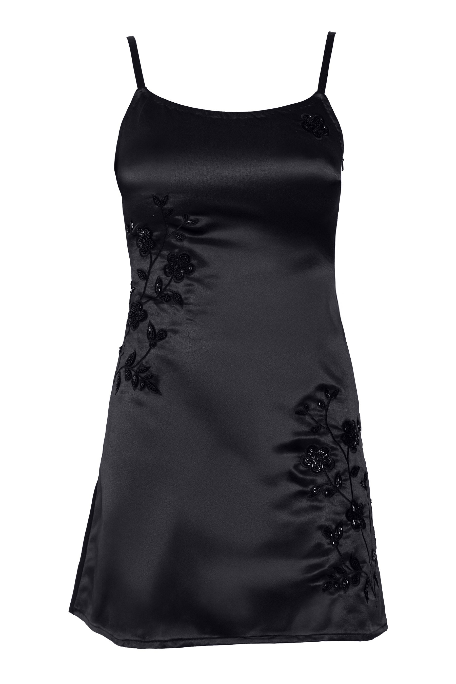 Self-adore Women's Black Fleur Luxe Satin-feel Mini Dress In Black