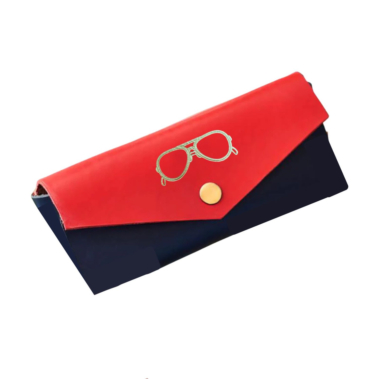 Vida Vida Men's Blue / Red Navy And Red Leather Glasses Case - Glasses Gold Embossed
