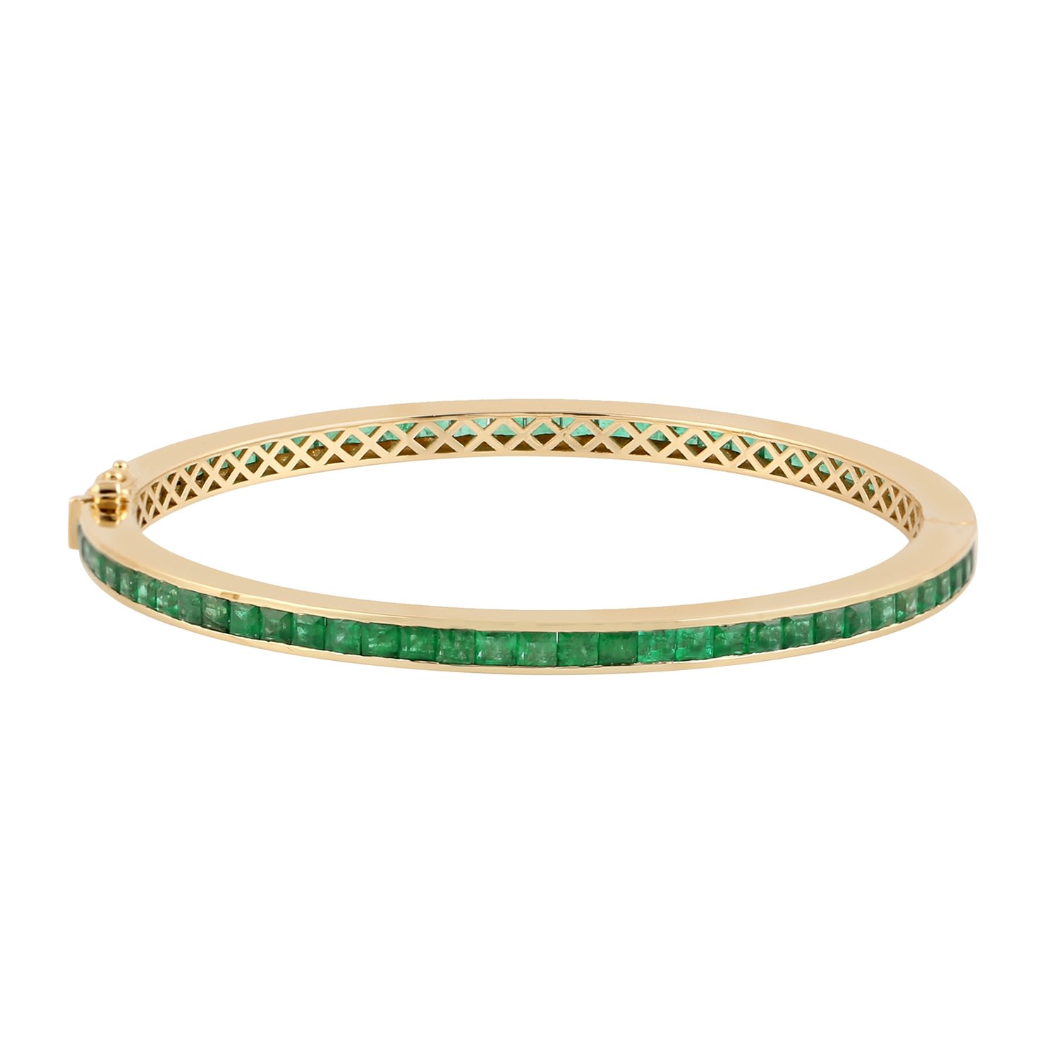 Women’s Gold / Green Yellow Gold Natural Diamond Bangle Emerald Gemstone Jewelry Artisan