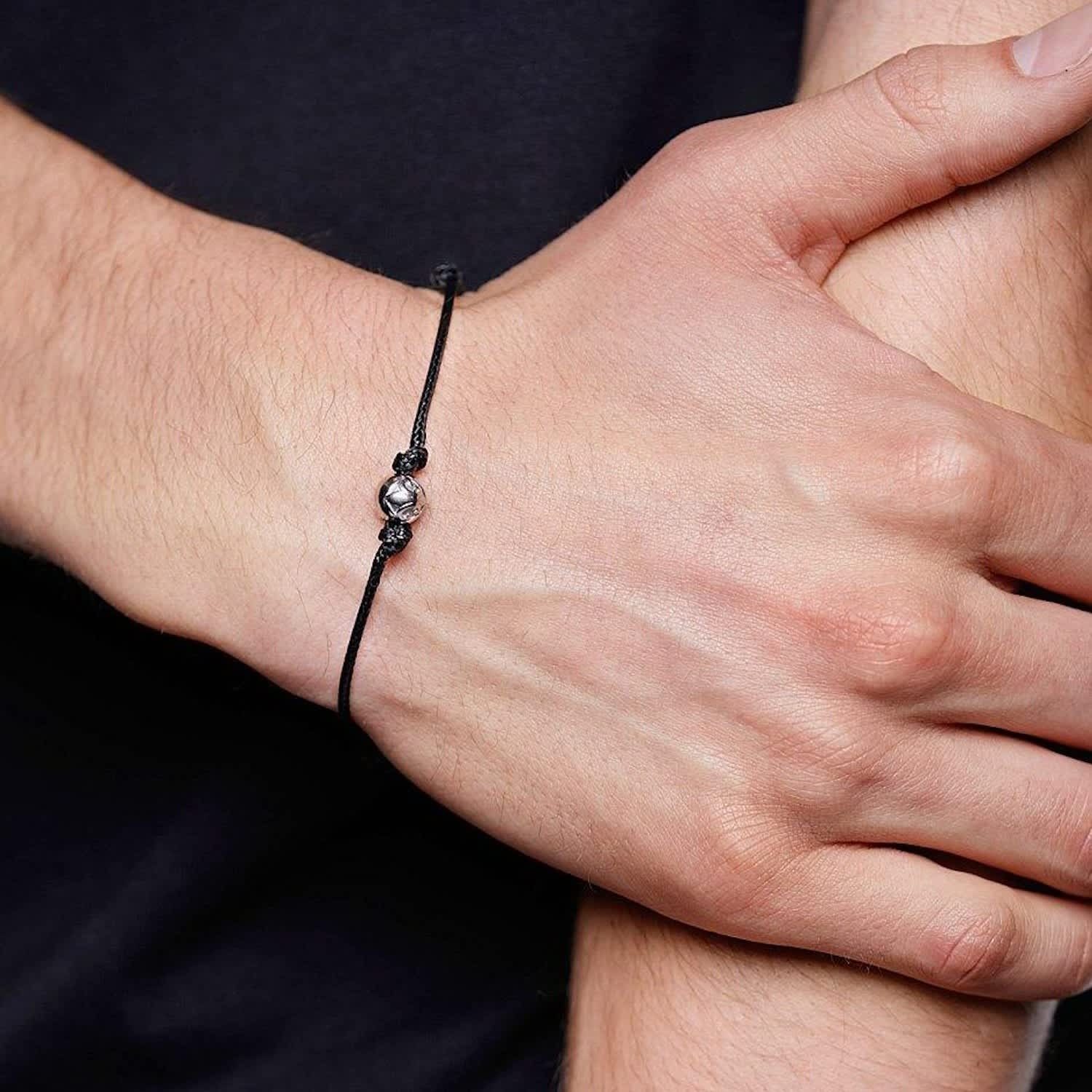 Black String Bracelet with Silver