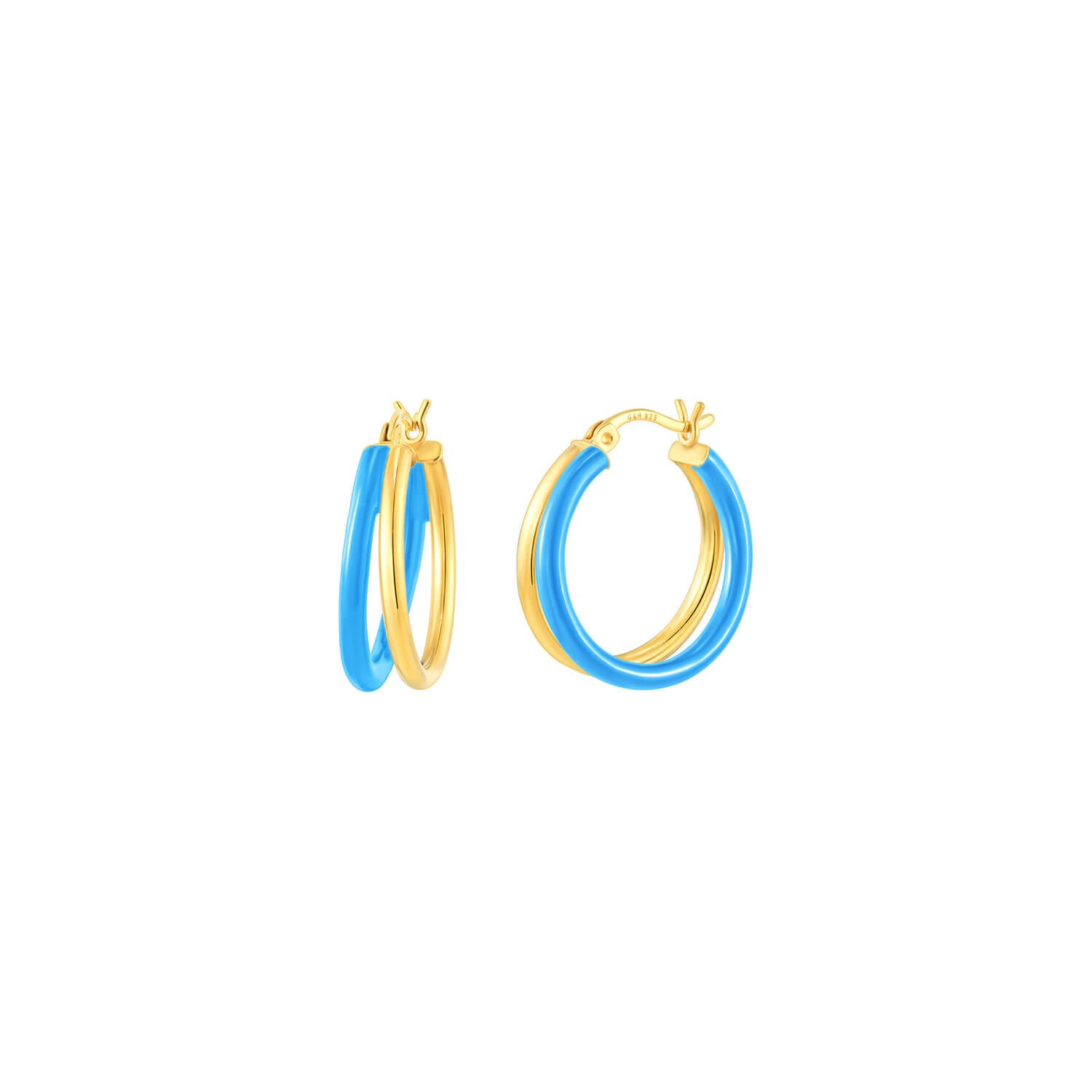 Women’s Blue / Gold Double Hoops With Turquoise Enamel Gold & Honey