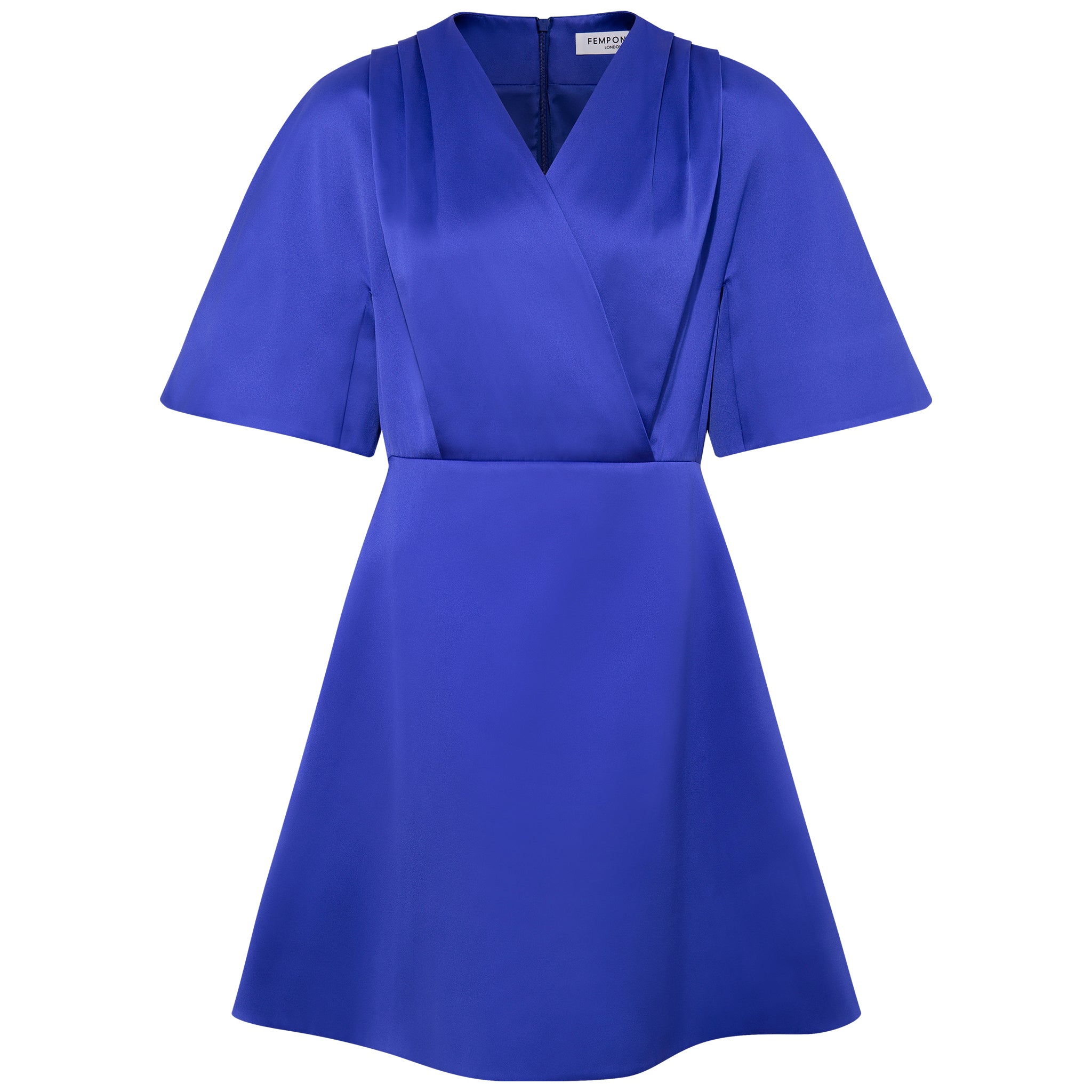 Shop Femponiq Women's Pleated Shoulder Kimono Sleeve Satin Duchess Dress / Royal Blue