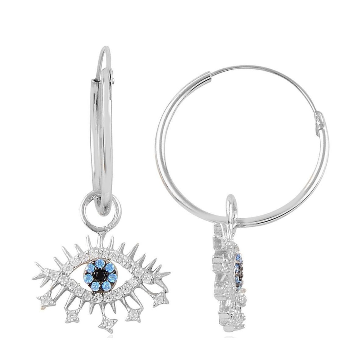 Women’s Evil Eye Earring Blue Eye Eyelash Sterling Silver Hoop Earring - Silver Spero London