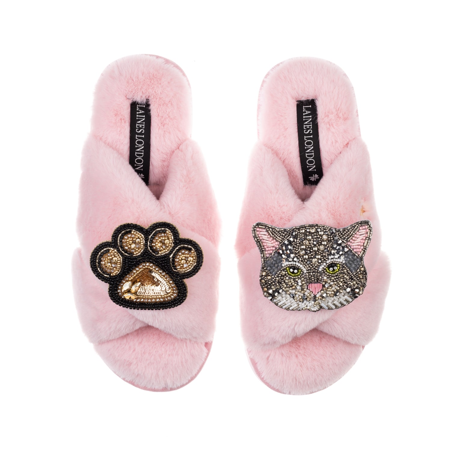 Women’s Pink / Purple Classic Laines Slippers With Luna Cat & Paw Brooches - Pink Medium Laines London