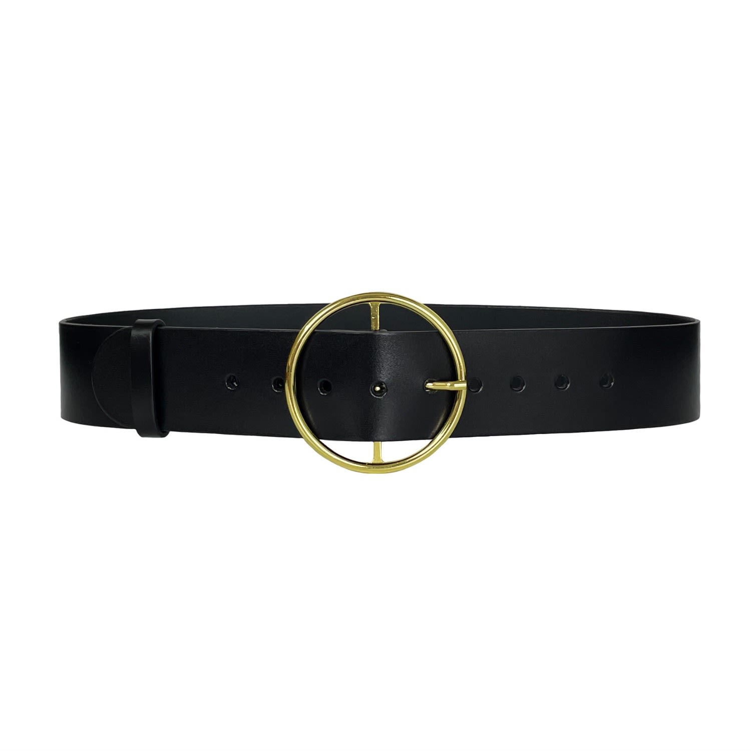 Women’s Black Round Buckle Leather Belt Small Haute Cuir