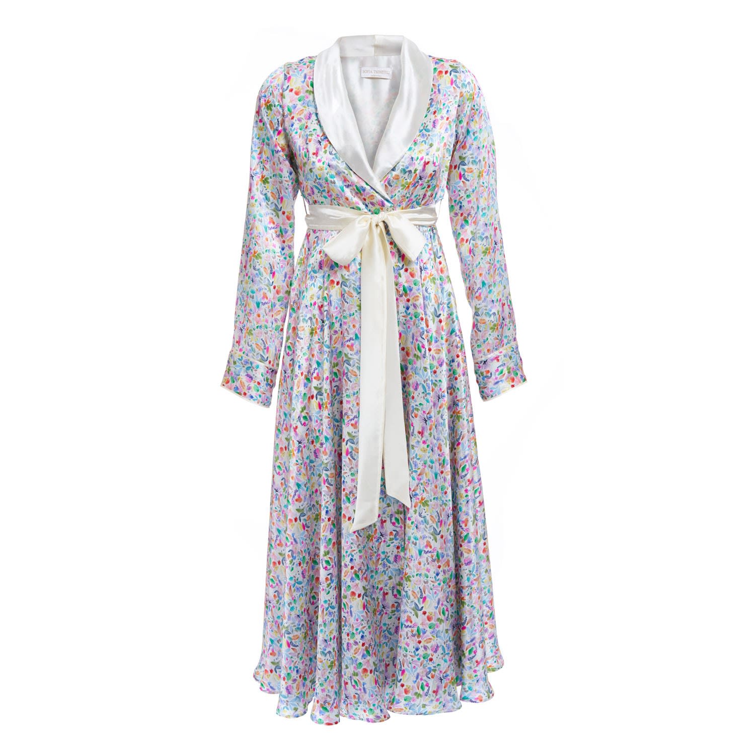 Sofia Tsereteli Women's Silk Robe With Watercolor Motif In White