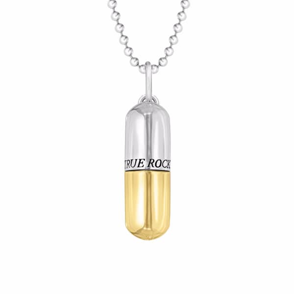 True Rocks 2 Tone Sterling Silver & Gold Plated Small Pill Pendant In Pill