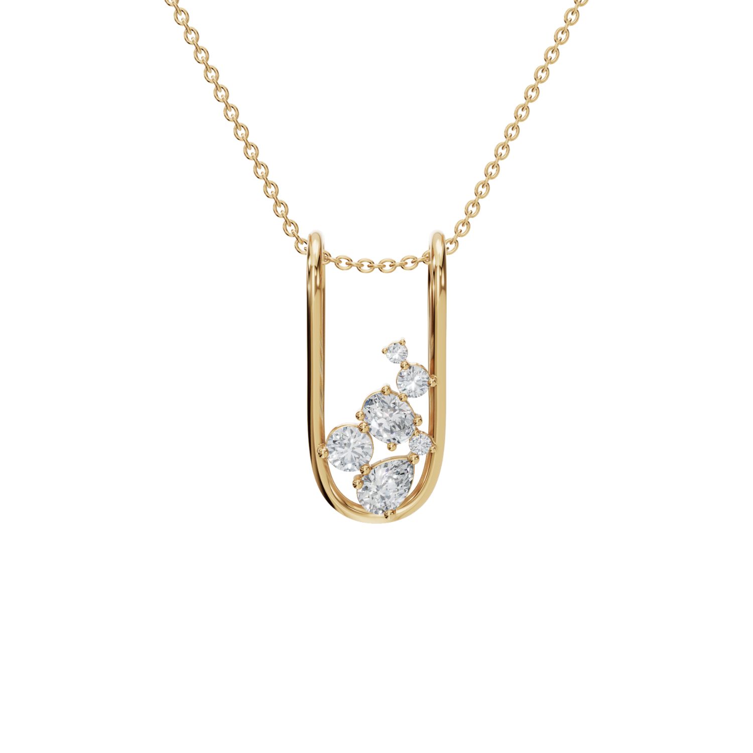 Aya Fine Jewelry Women's White / Yellow / Rose Gold Fourteen Kt U Frame Diamond Pendant Necklace