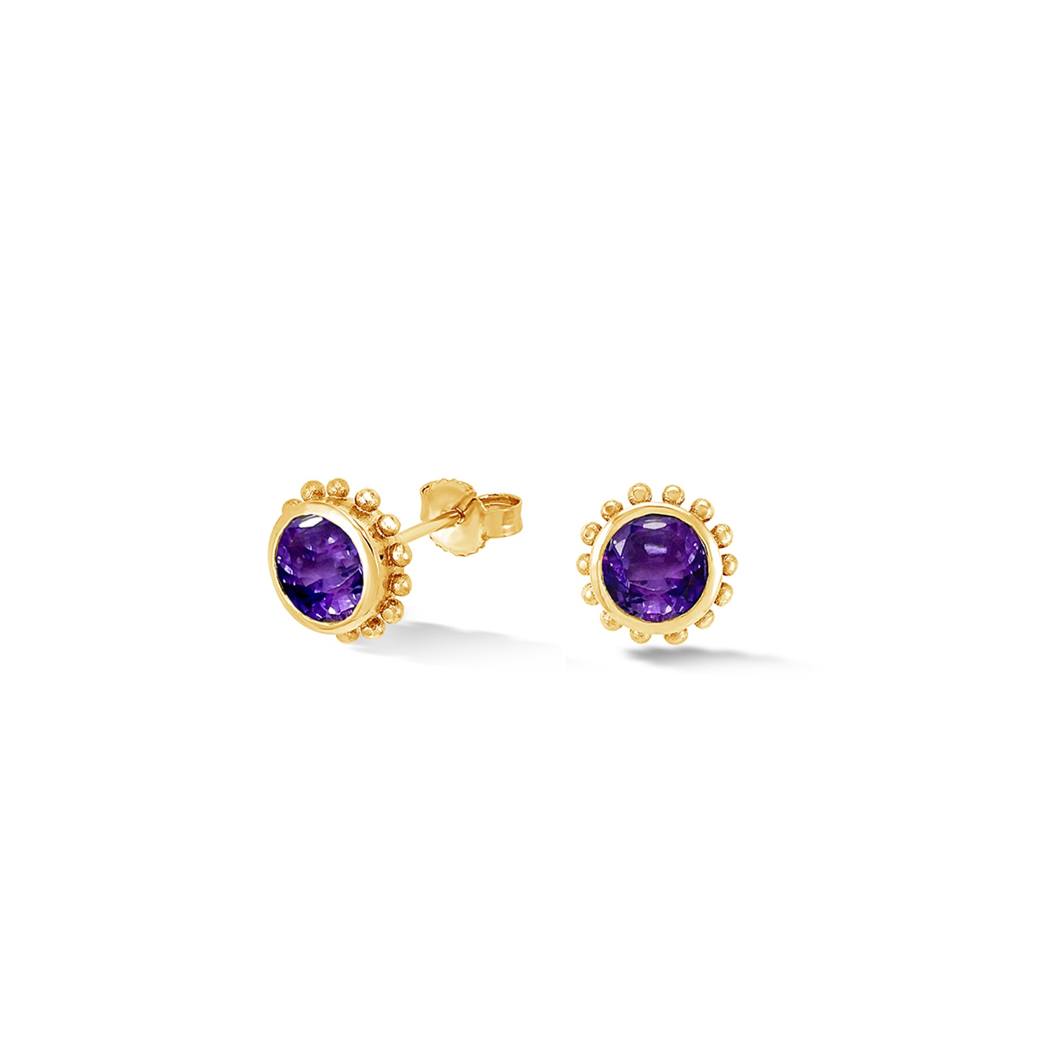 Dower & Hall Women's Yellow / Gold Fine Yellow Gold Anemone Studs With Amethyst In Gold