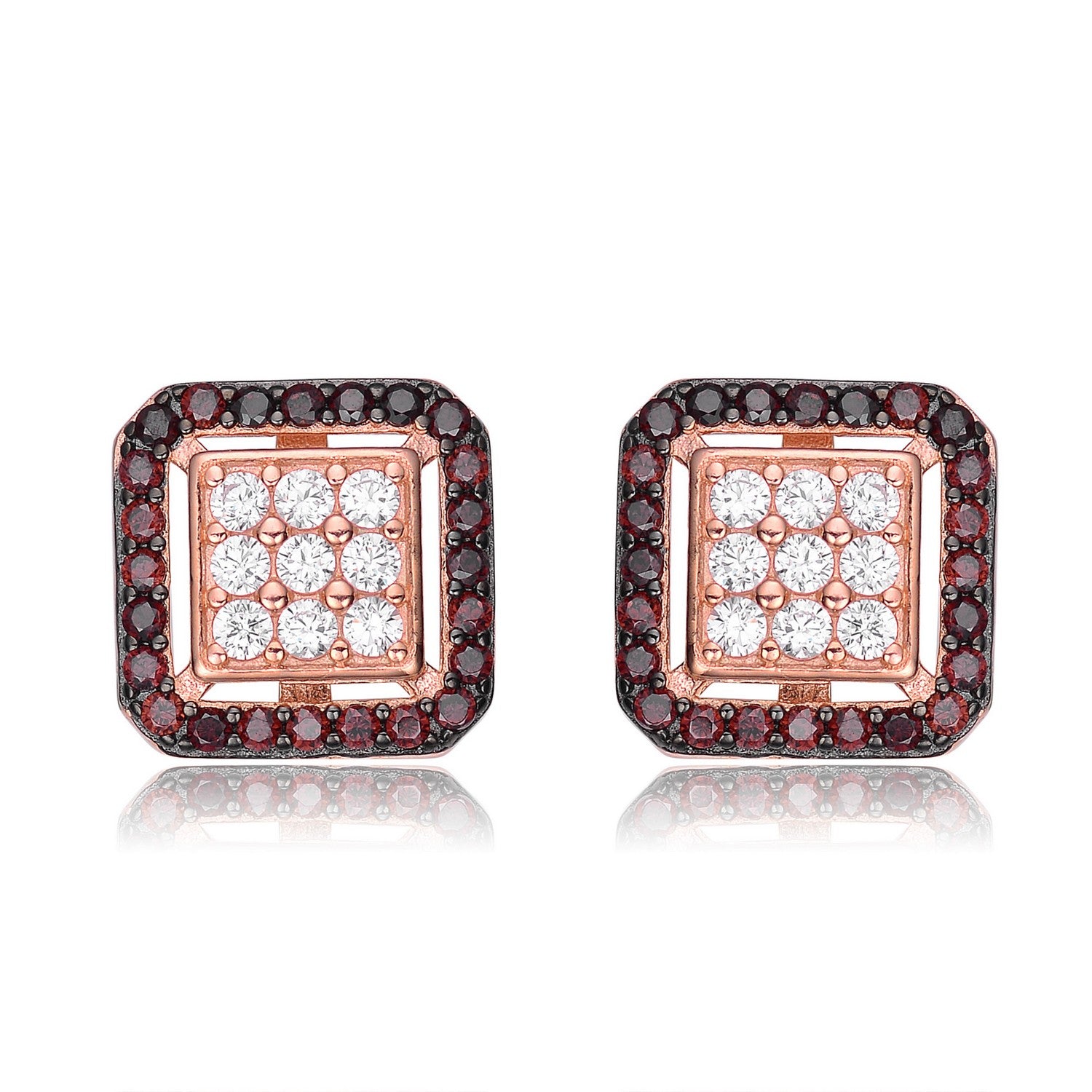 Women’s White / Rose Gold / Red Vilette Rose Gold Square Limited Edition Studs Genevive Jewelry