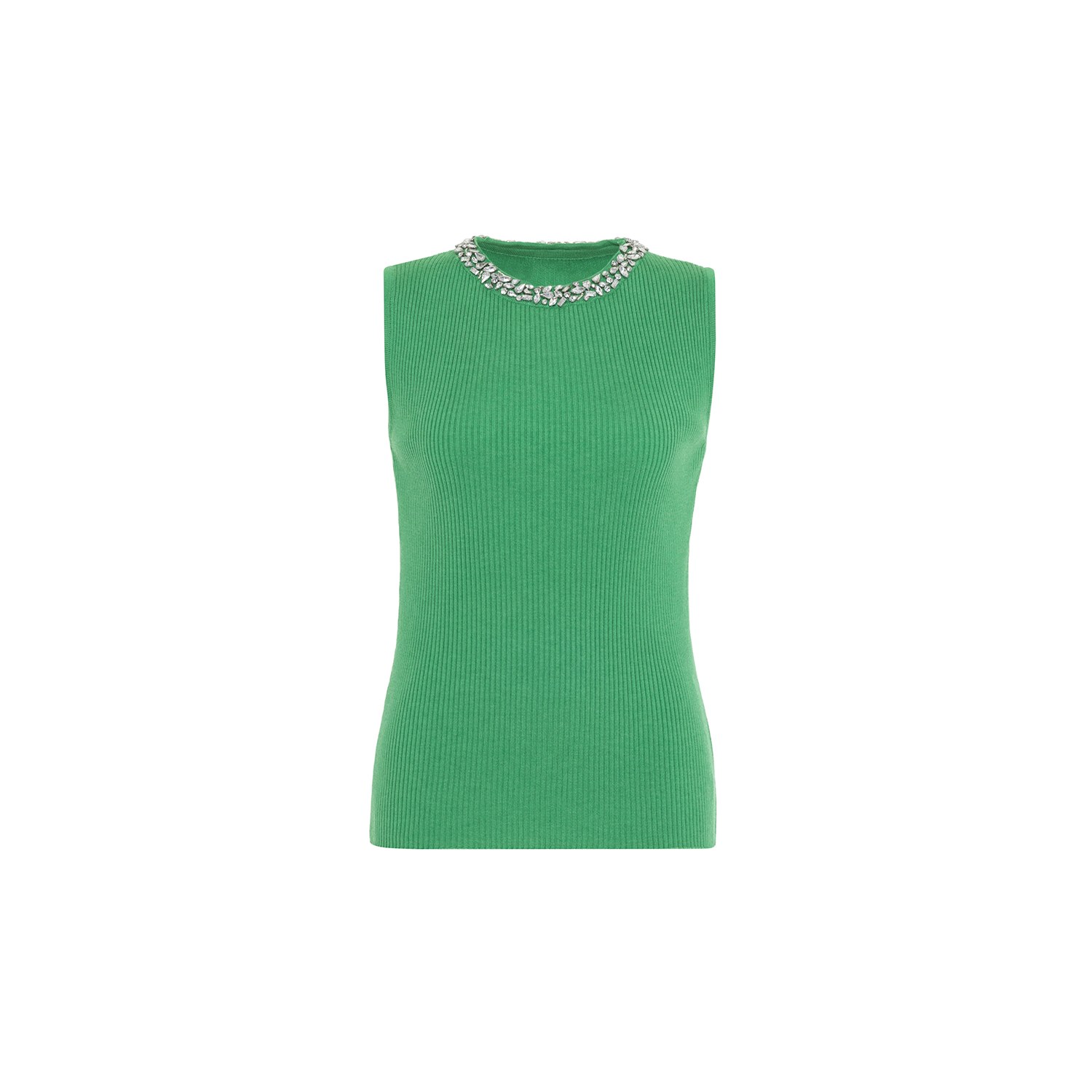 Theo The Label Nomia Embelished Rib Tank In Green