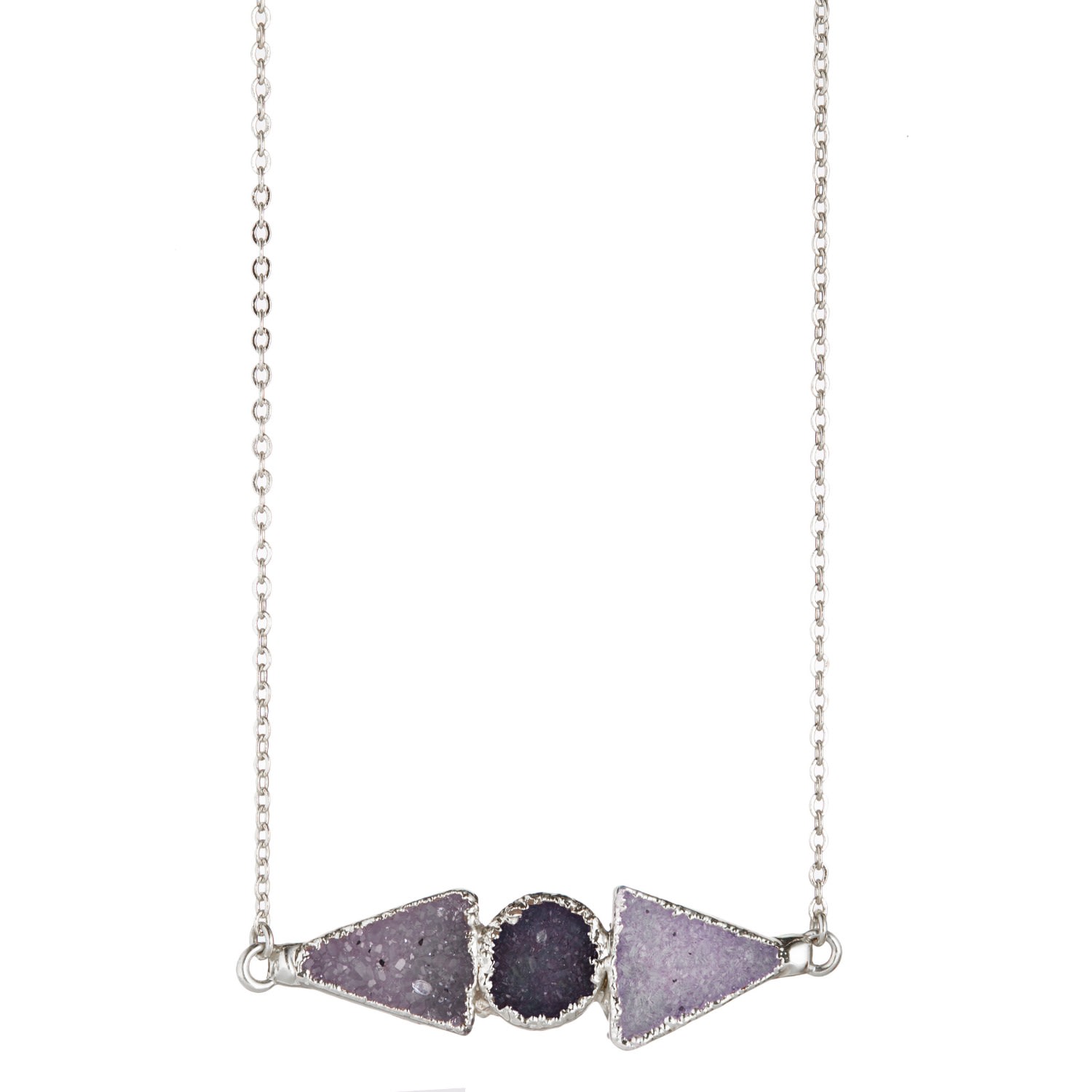 Tory Long Women's Pink / Purple / Silver Daria Druzy Trio Silver Necklace In Gray