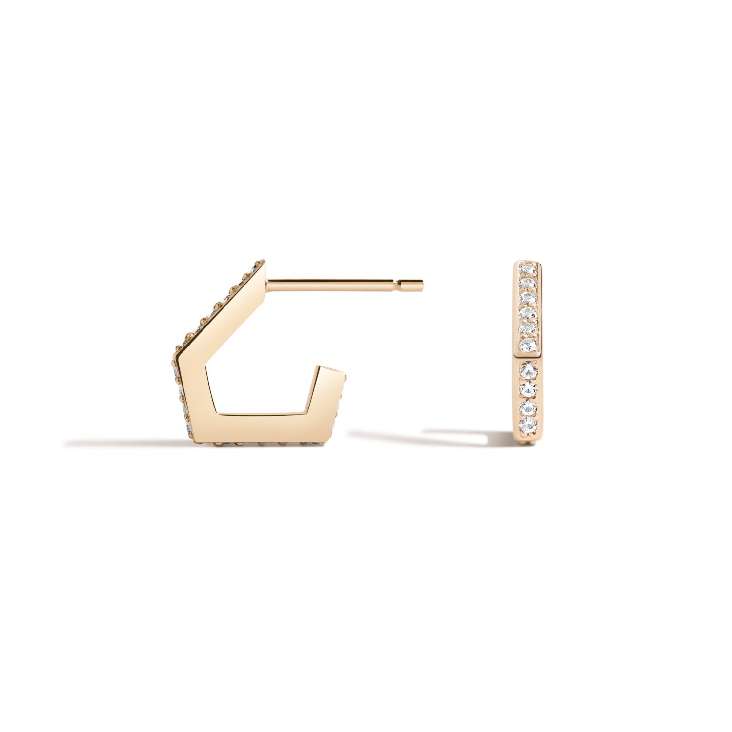 Women’s Gold / White â€¦ And So She Did Earrings - Solid 14K Gold Angular Huggie Earrings With White Sapphire Mirror PavÃ¨ LÃºdere