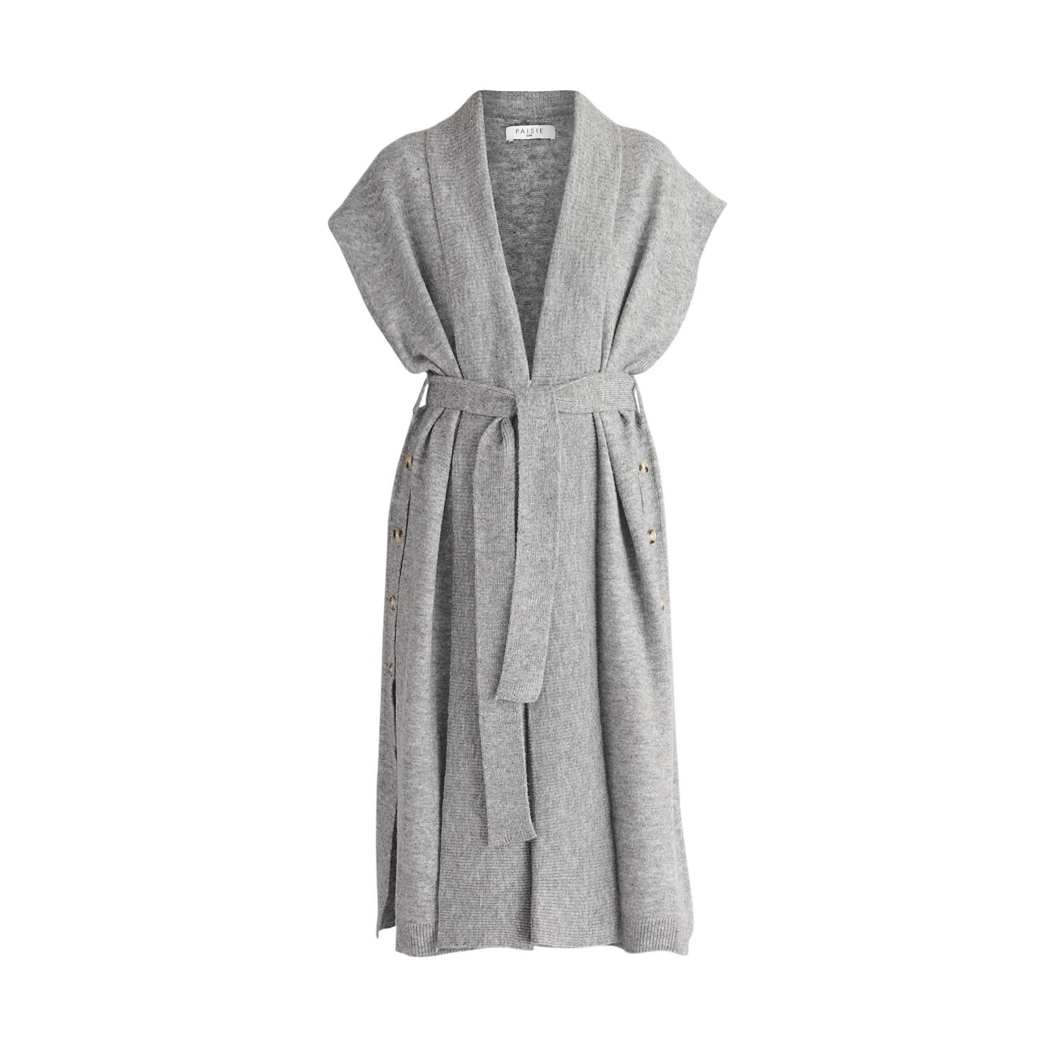 Women’s Wide Collar Sleeveless Cardigan In Light Grey S/M Paisie