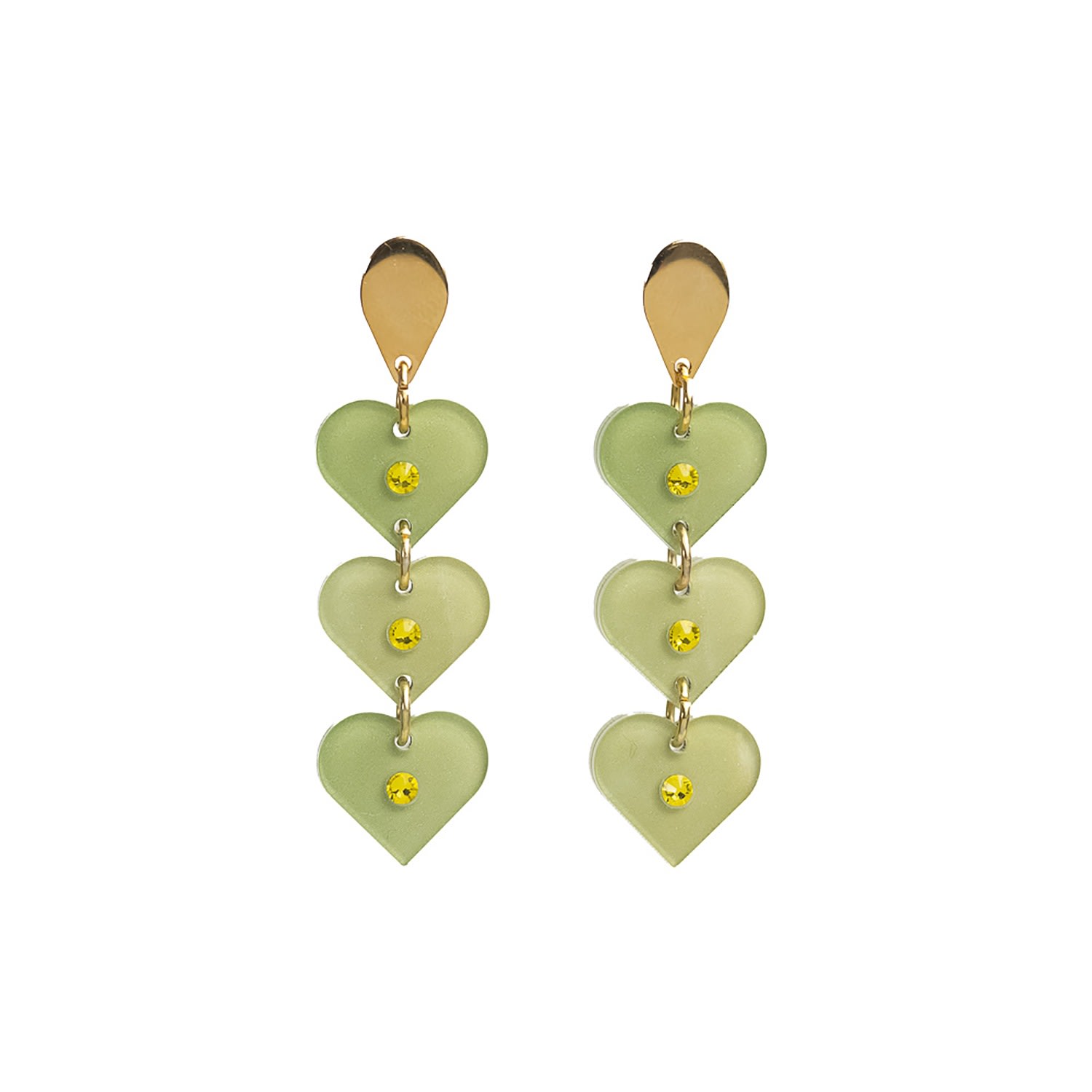 Toolally Women's Green Crystal Heart Drop Earrings Jade
