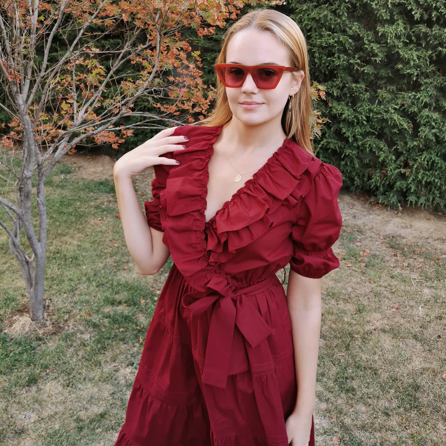 strapless open back dress Summer Away Garda Maxi Dress in Cherry