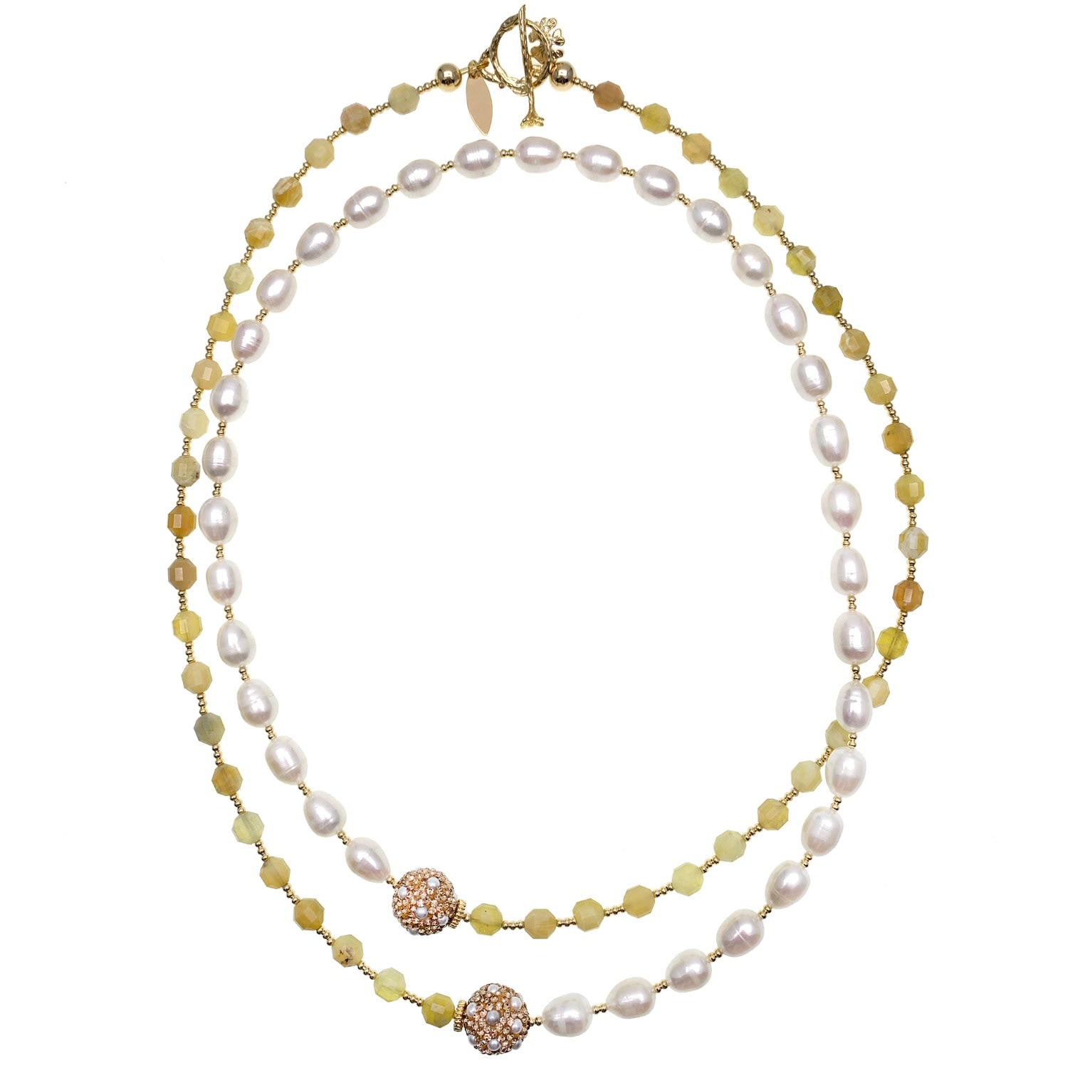Farra Women's Orange Yellow Opal With Freshwater Pearls Multi-way Necklace
