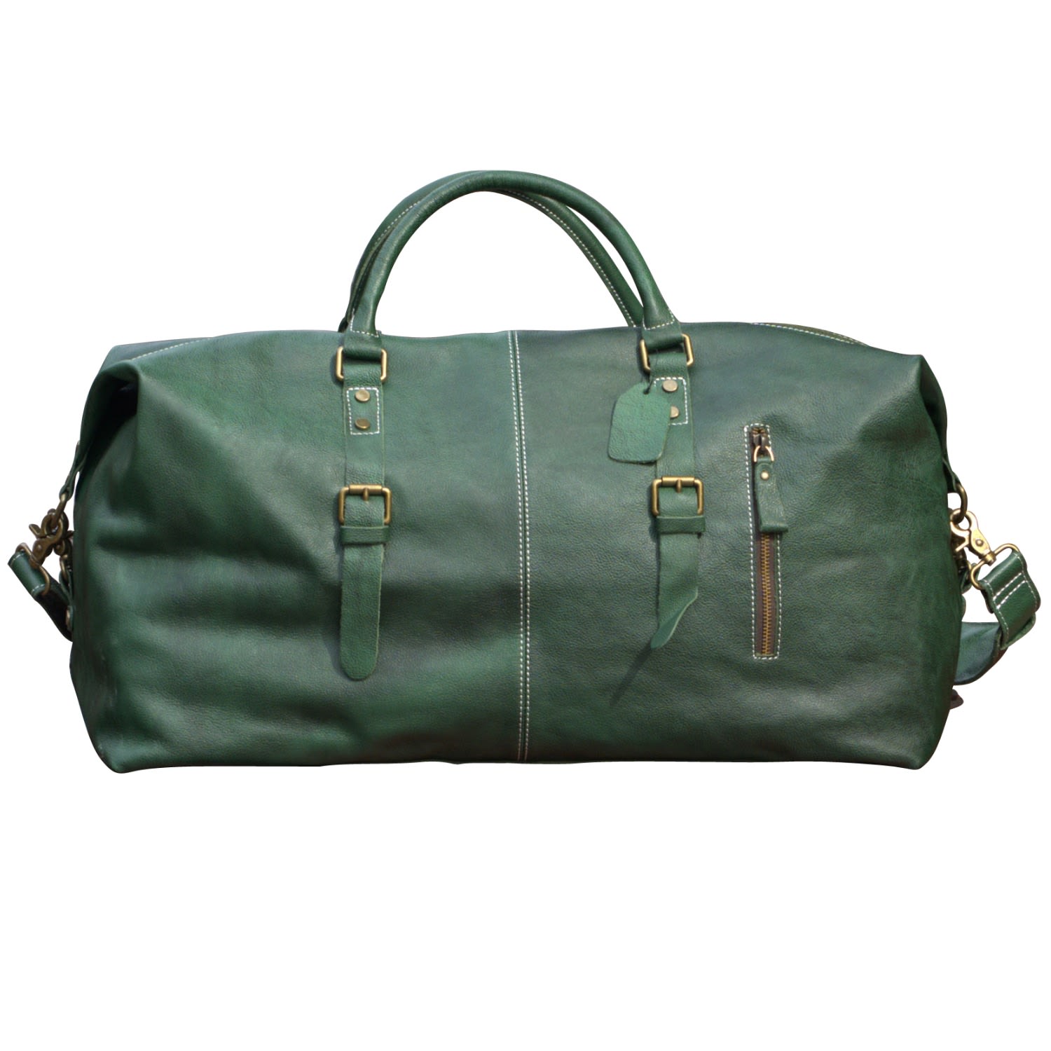 Women’s Green Zip Detail Genuine Leather Holdall - Emerald Touri