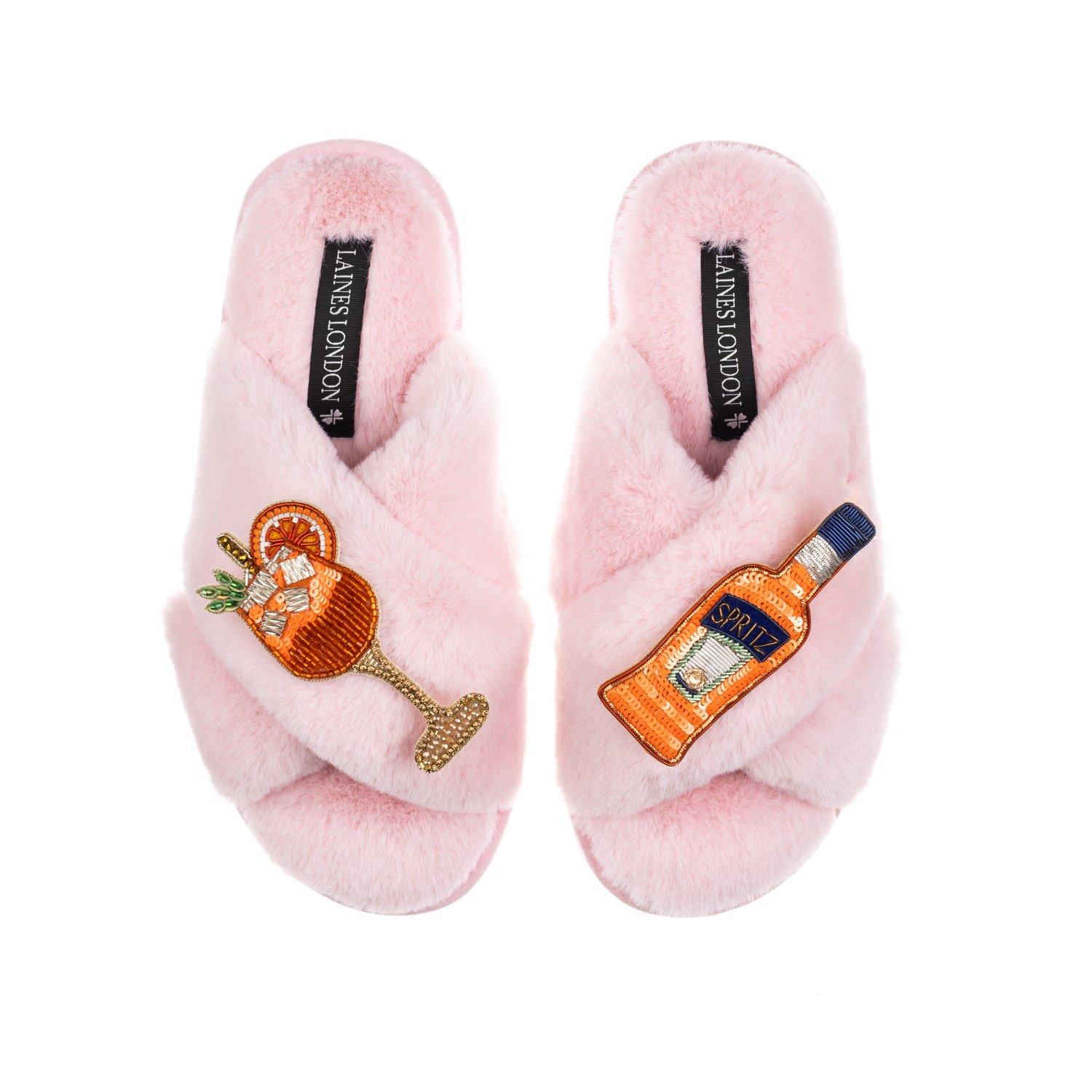 Women's Classic Laines Slippers With Summer Spritzer Brooches - Pink | Small | Laines London