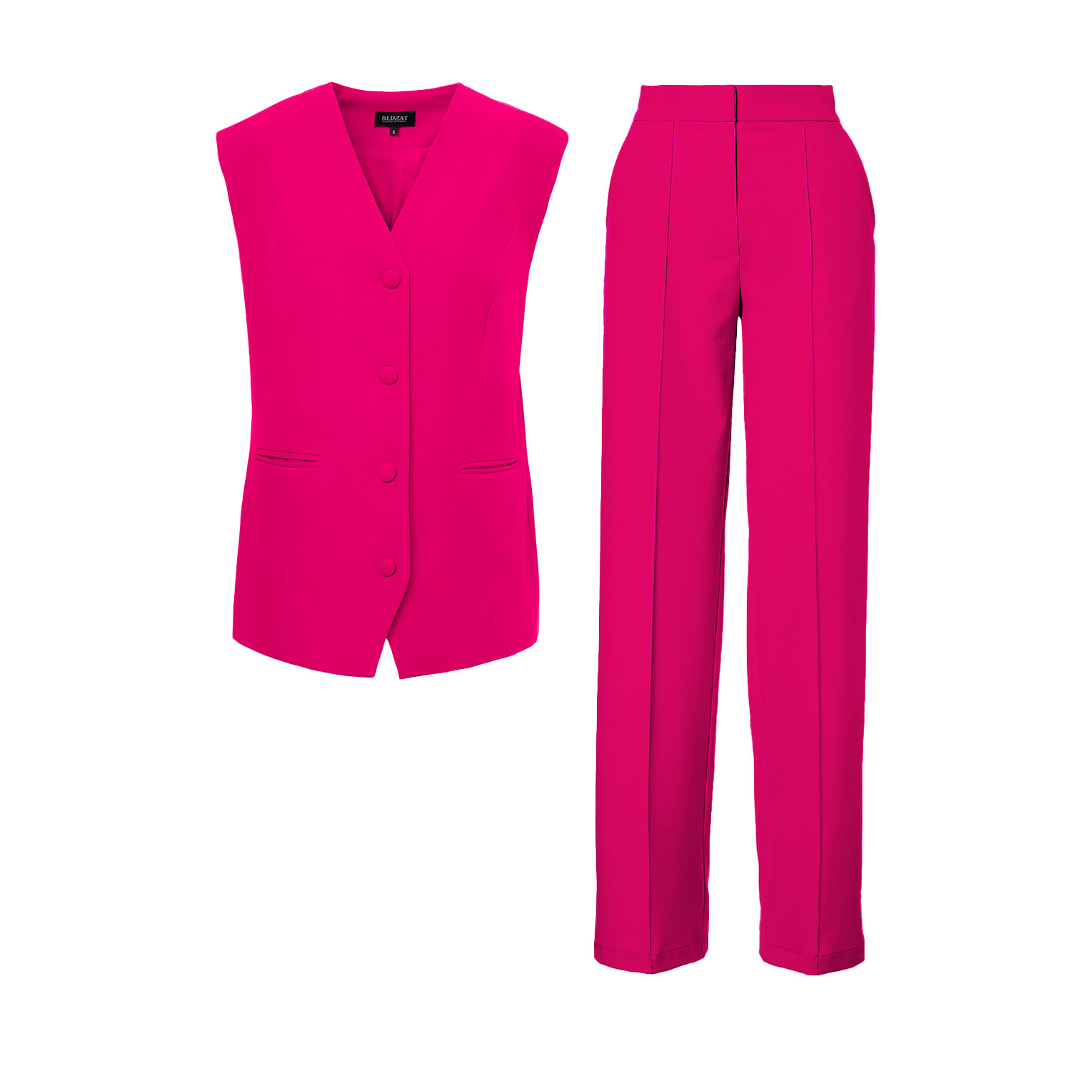 Bluzat Women's Pink / Purple Fuchsia Suit With Oversized Vest And Stripe Detail Trousers In Pink/purple