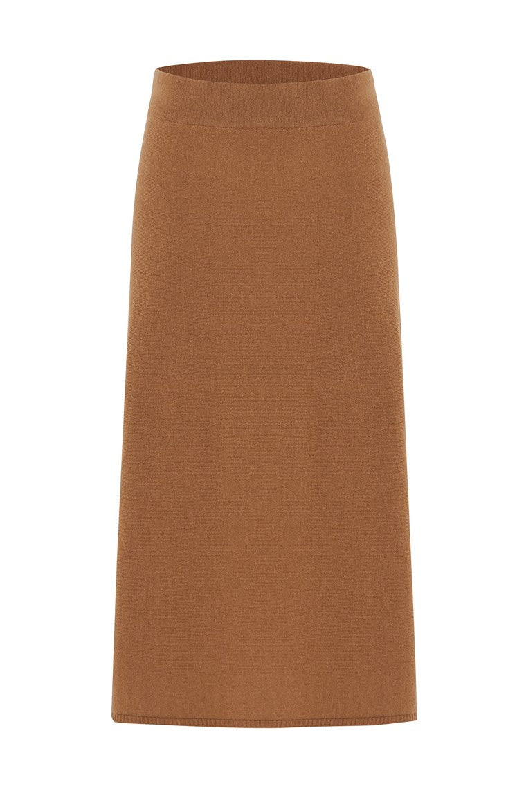 Women’s Brown Casual Cashmere Blend Knitwear Midi Flare Skirt - Camel Large Peraluna